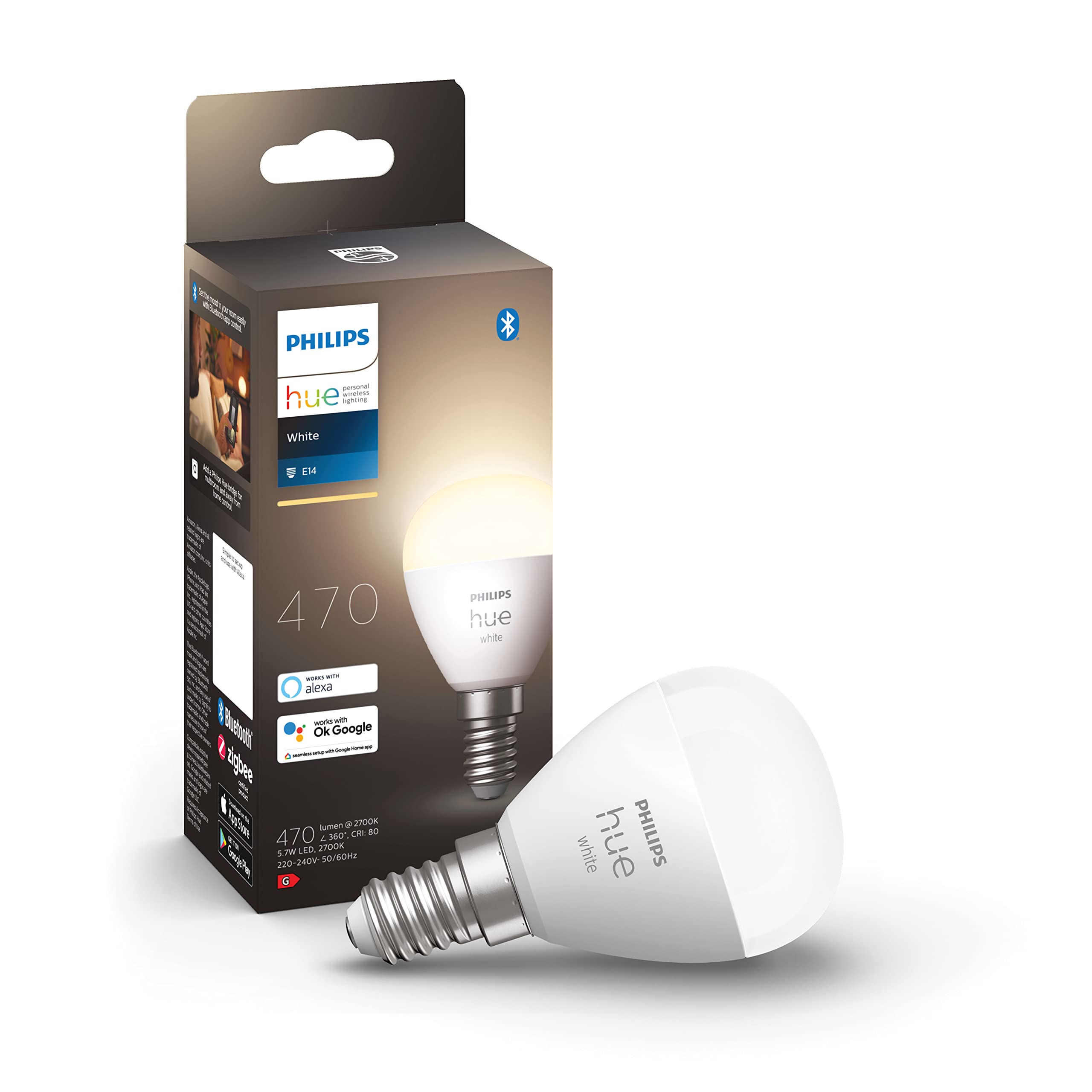 Philips Hue Pacchetto vantaggio - E14 - con 4 Lampadine LED a Sfera - Luce bianca calda - Include Hue Interruttore Dimmer - Hue White