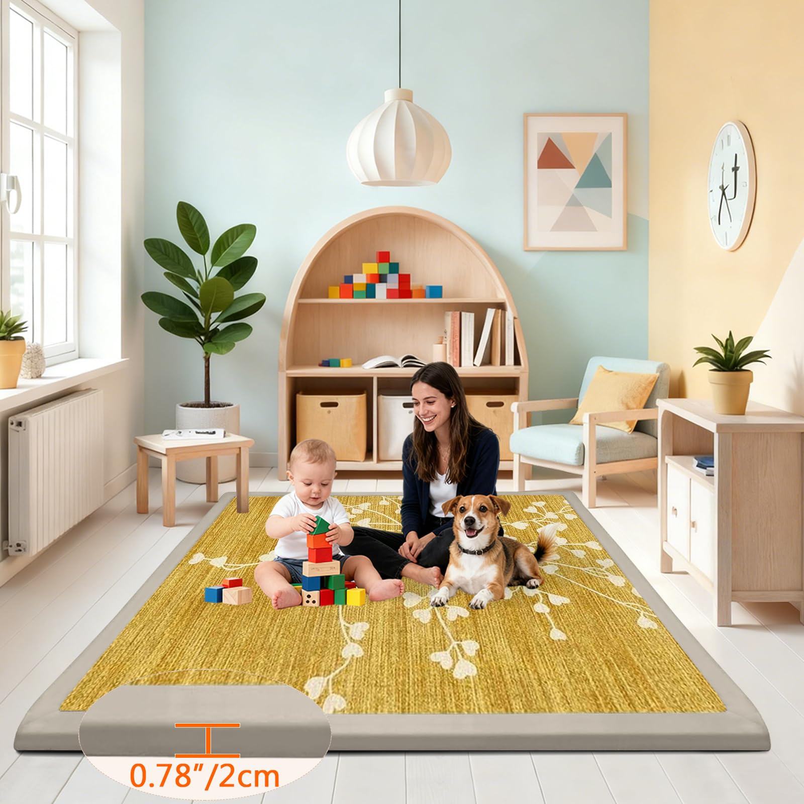 Tappeto Gioco Bambini Acolchado 2 cm Extra Spesso, Antiscivolo, Ideale per Pavimenti e Box Neonato, Palestra Neonati, Tappeto Tummy Time Neonati Giallo 90 x 180cm