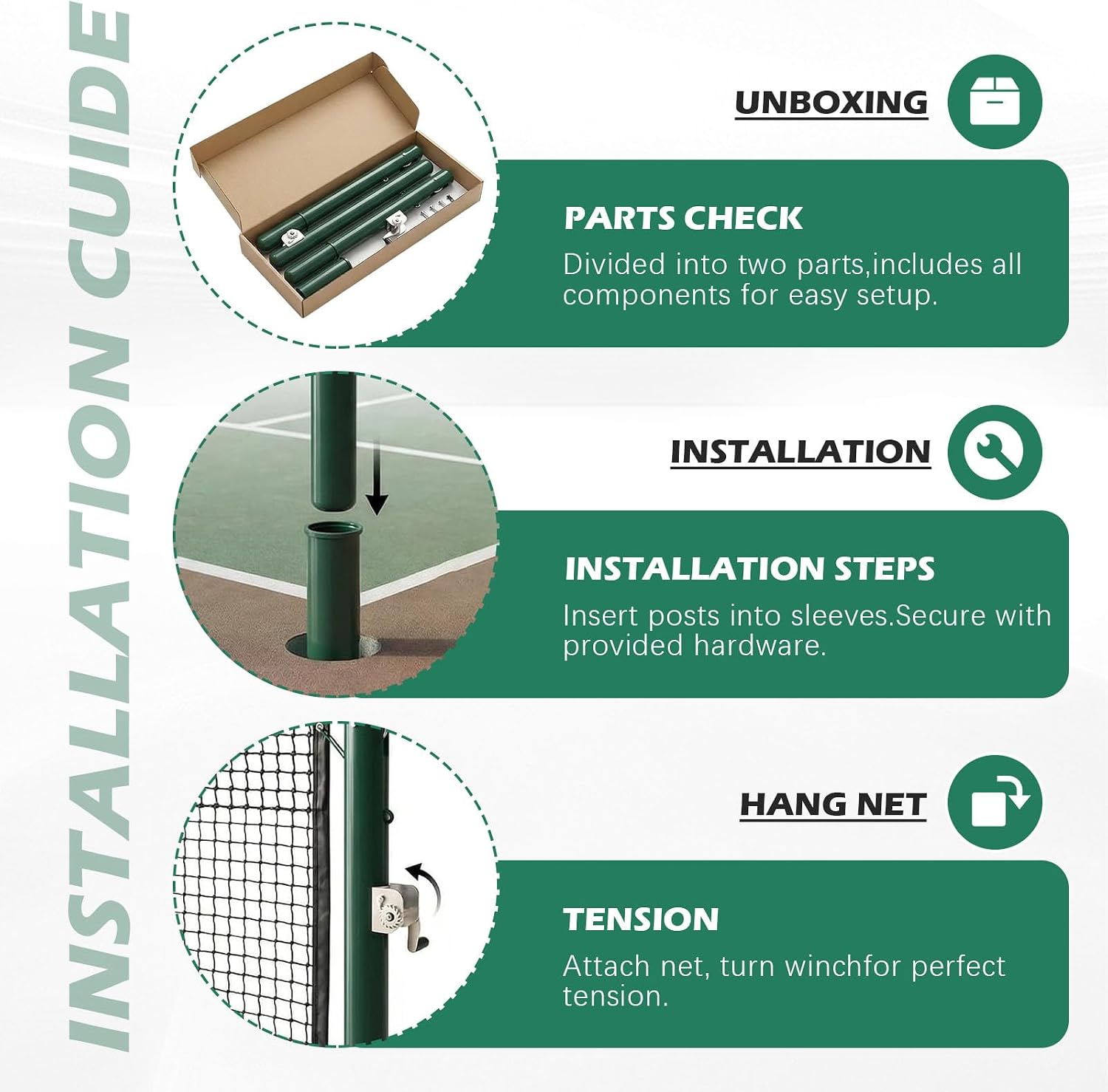 Professional Tennis Net Posts - 42" Heavy Duty Steel Poles with Double Reels & Ground Sleeves, ITF Regulation Tennis Court Kit for Driveway/School
