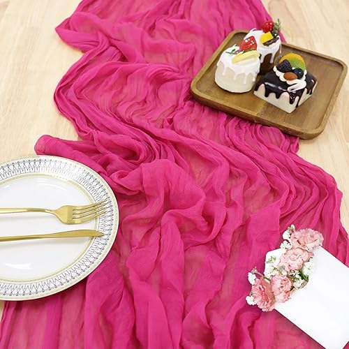 MODFUNS Camino de mesa de gasa de durazno de 160 pulgadas de largo, de algodón, para mesas de gasa bohemia transparente para mesas, elegante
