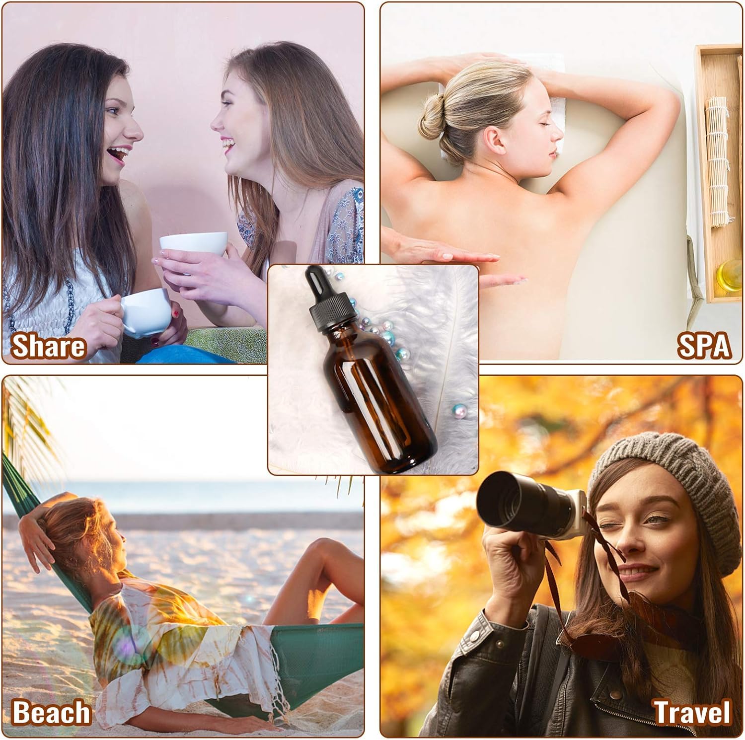 Confezione da 24 flaconi in vetro ambrato da 60 ml, con contagocce in vetro per oli essenziali, profumi (pennello, imbuti, 2 contagocce extra, 36 etichette e misurino da 30 ml inclusi)