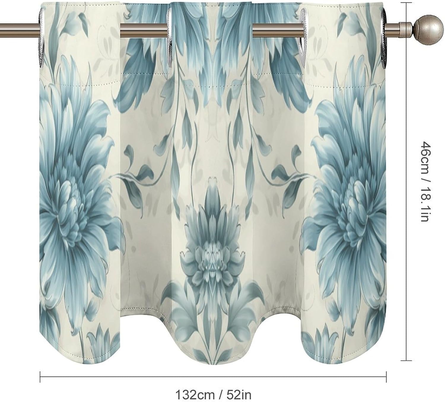 Blue Flower Pattern Valance for Windows, 2 Pack Kitchen Curtains Modern Home Decor, Soft Blackout Window Curtains for Living Room & Bedroom, 18 X 52 Inch