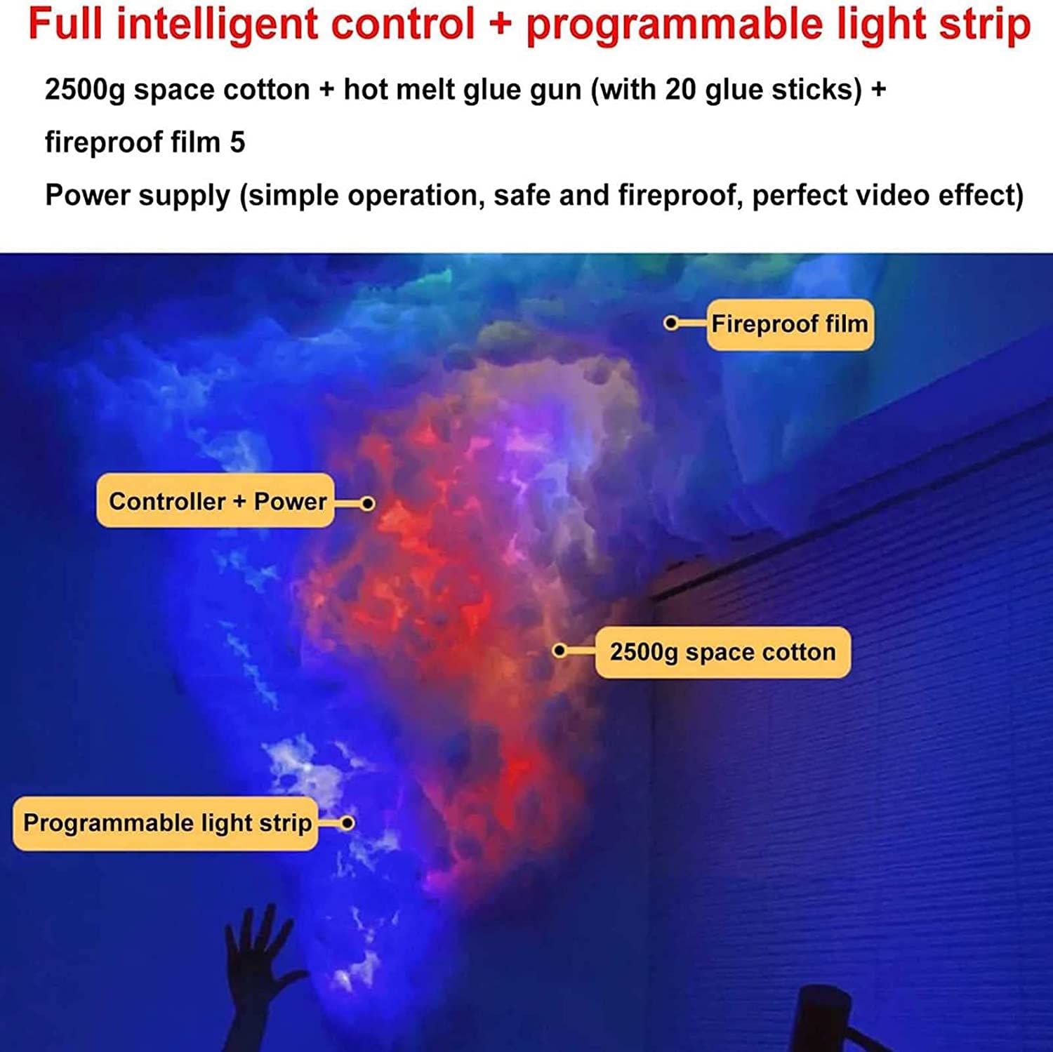 5M LED Strip Strip Lights Decoration Wolke Lights, Donner Wolke Lampe, RGB Musik Lichtstreifen mit App, Dekoration für Zuhause, Spielzimmer, Bar, Party