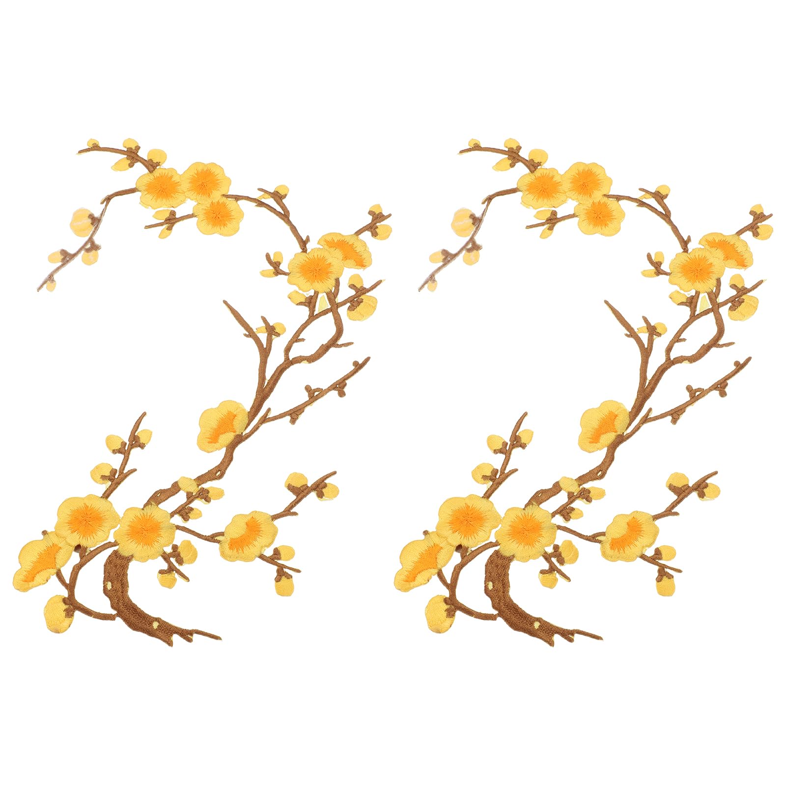 sourcing map 2 Pcs Plum Blossom Iron-on Patches, Flower Embroidery Appliques Sew on Patch Decoration Applique for Holes Jeans Dress Backpack Hats DIY Clothes, Yellow/Coffee