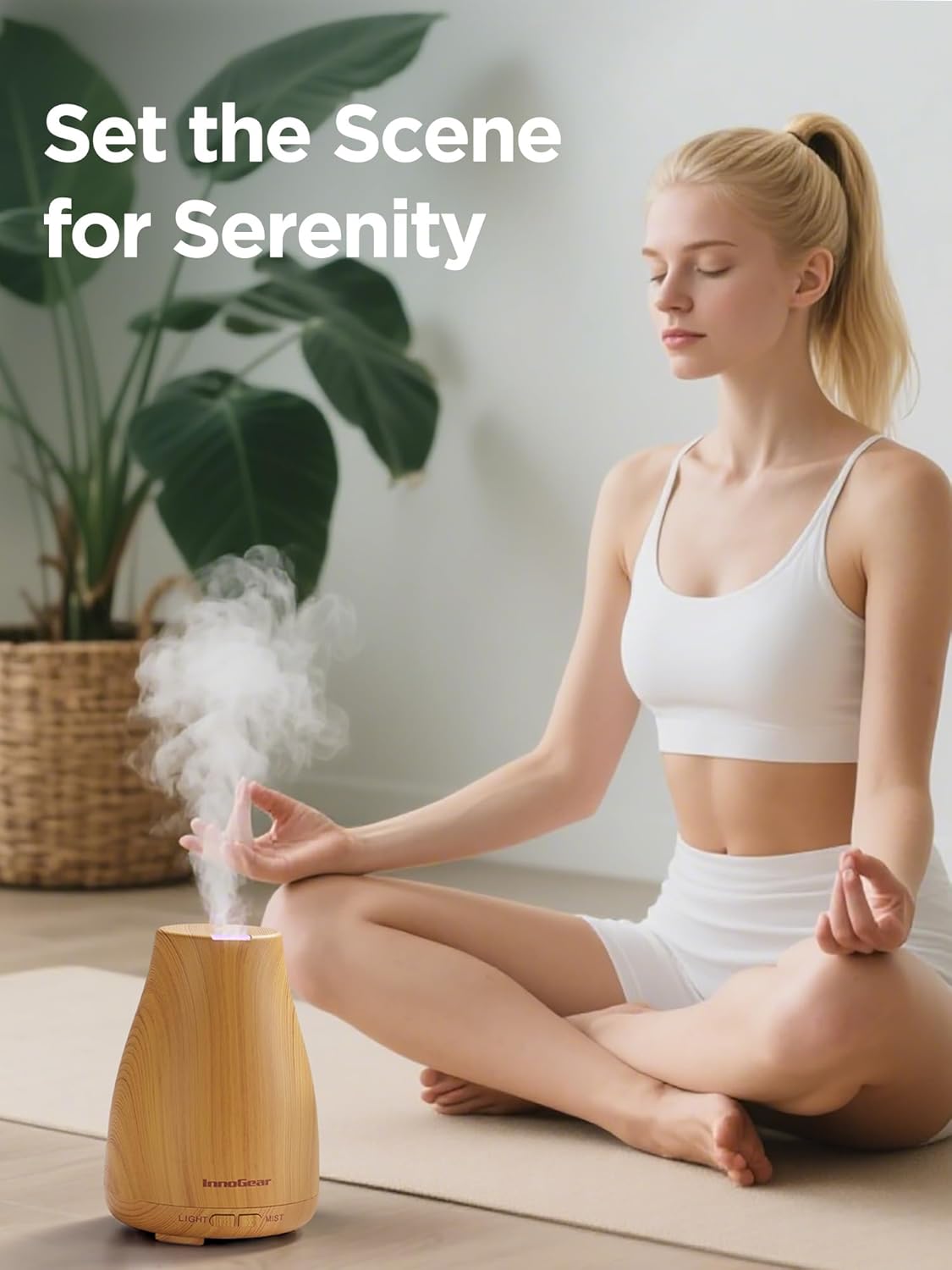 InnoGear Essential Oil Diffuser, Ultrasonic Diffusers for Home Aromatherapy Humidifier for Bedroom Room 7 Colors LED 2 Mist Mode Auto Off, Yellow - Image 7