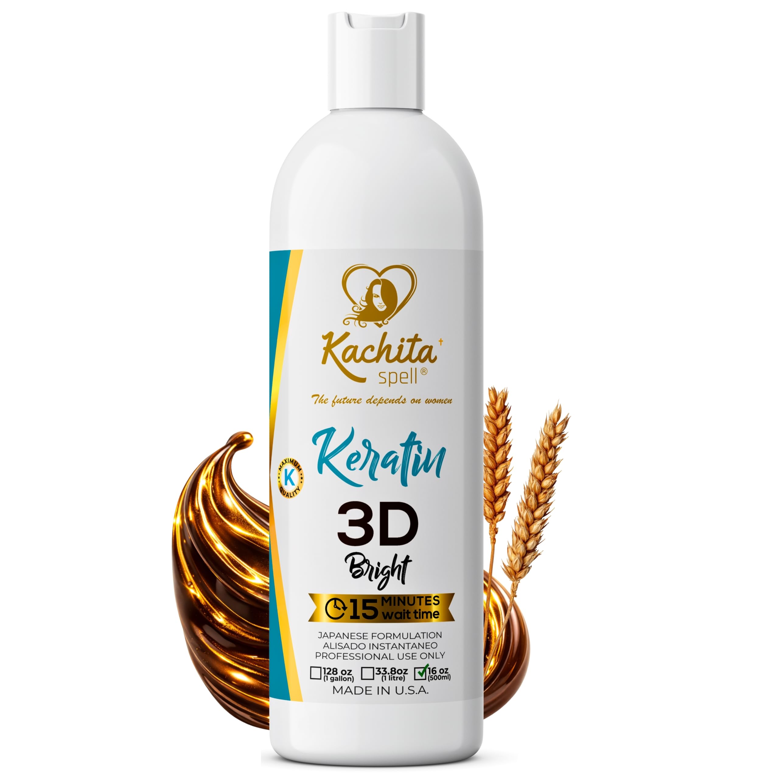 Kachita Spell Japanese Keratin Treatment 3D High Bright Hair Straightener, Improved Formula Adds High Gloss & Shine, Lasts Up to 18 Weeks, Chocolate Keratin for Home & Professionals, 16 fl oz