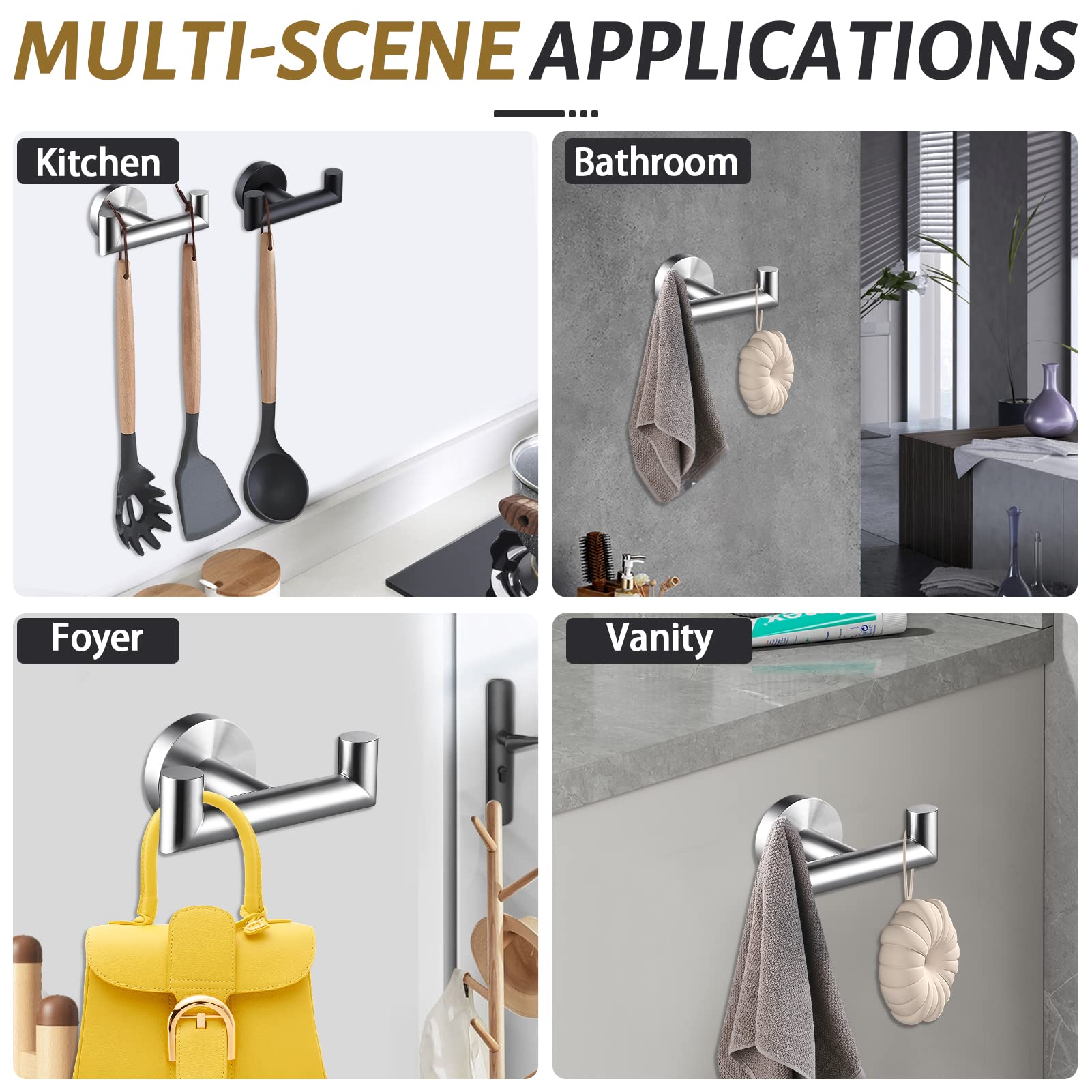 Zelfklevende Handdoekhouder - 4-pack Haken - Roestvrij Staal - Geen boren - Badkamer Zelfklevende Handdoekhouder - 4-pack Haken - Roestvrij Staal - Geen boren - Badkamer