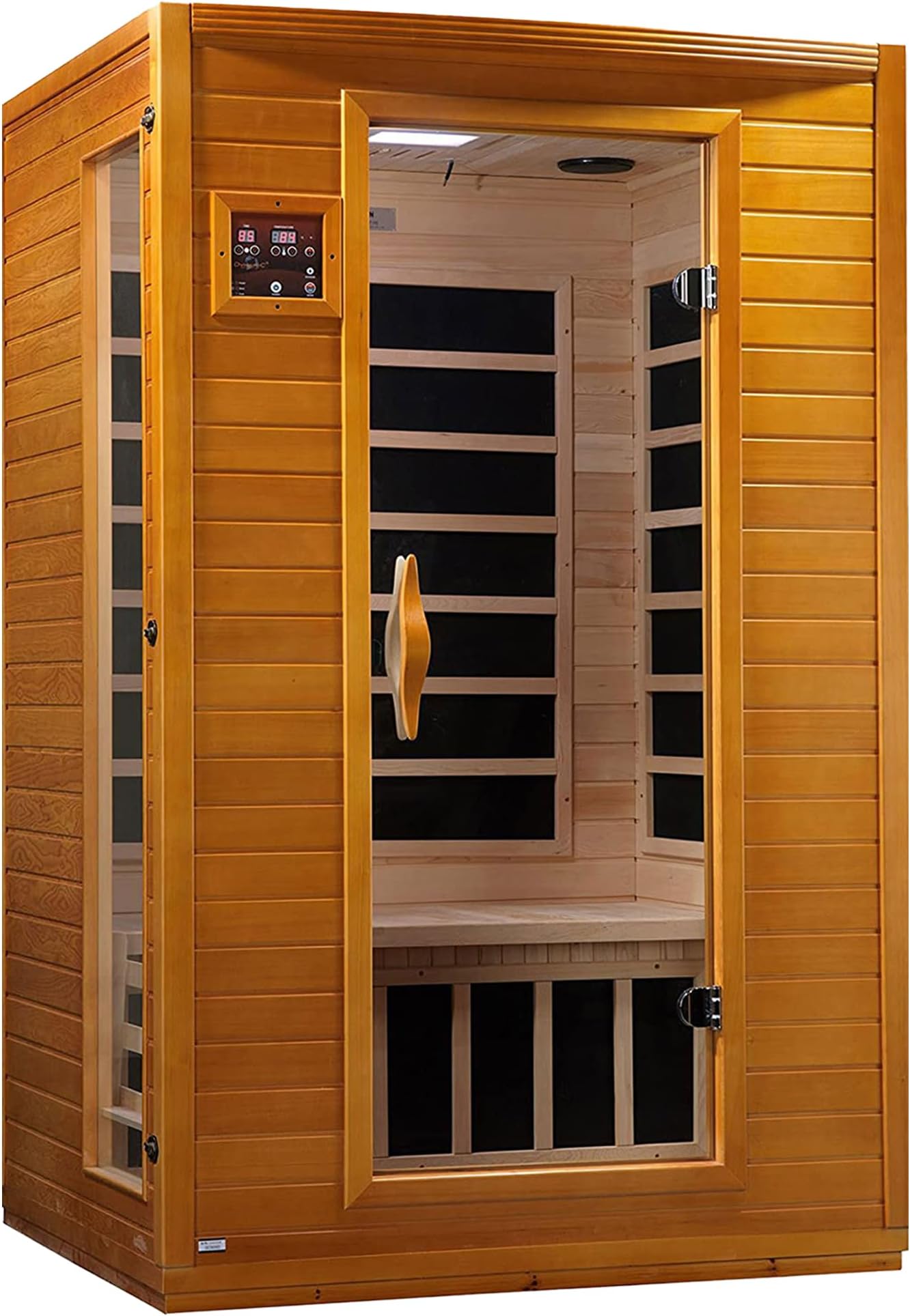 DYNAMIC SAUNAS Andora 2-Person Low EMF FAR Infrared Sauna with Red Light Therapy - Personal Indoor Dry Heat Wooden Sauna with Bluetooth Speakers for Home & Gym - Made from Canadian Hemlock Wood