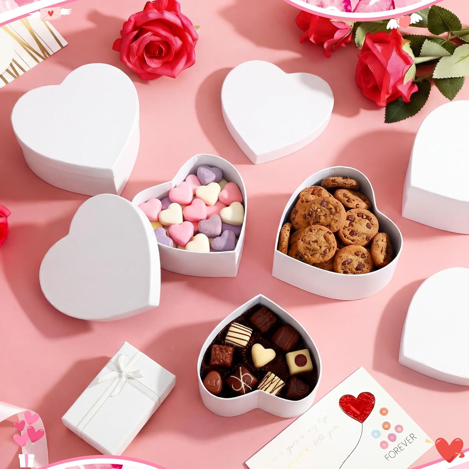 Lerheedi 12 Pcs Small Heart Shaped Boxes - 4 x 2 Inch Wedding Nesting Gift Boxes with Window, Heart Paper Decorative for Wedding Bridal Shower Gift Wrapping Party Decor (White) image 5