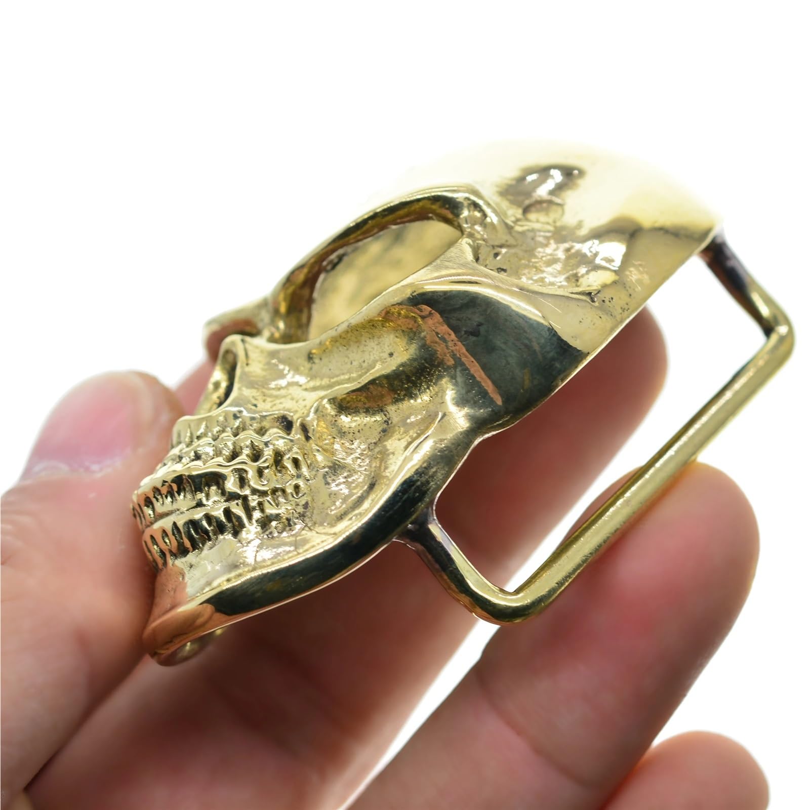 Hebillas Cinturon Hebilla de cinturón latón macizo vintage con diseño calavera 3D pulida a espejo 1,5 pulgadas para Reemplazo
