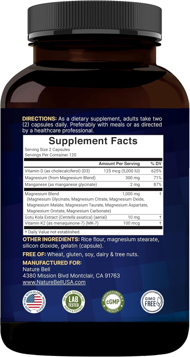 NatureBell 12-in-1 Magnesium Complex 1000mg, 4-Months Supply – Magnesium Glycinate, Citrate, Taurate, Malate, & More – High Absorption Formula for Men & Women – Chelated & Purified – 240 Capsules - Image 7