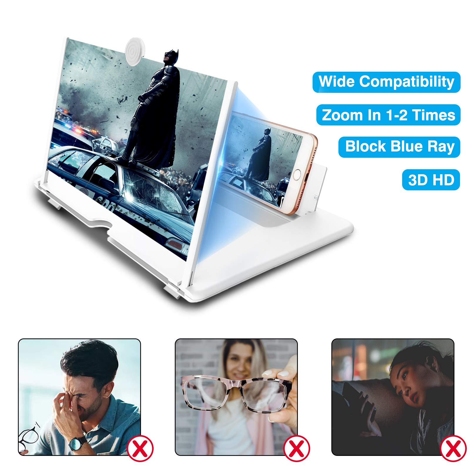 Loupe D'écran Smartphone 12" Avec Haut-parleur Bluetooth - Effet Grand écran HD Anti-lumière Bleue - Noir