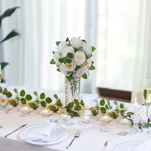 Miniatura 3 de BLOSMON Bolas de flores artificiales, centros de mesa de boda, 2 piezas de rosas artificiales, decoración para mesa, bola de besos de seda, arreglos