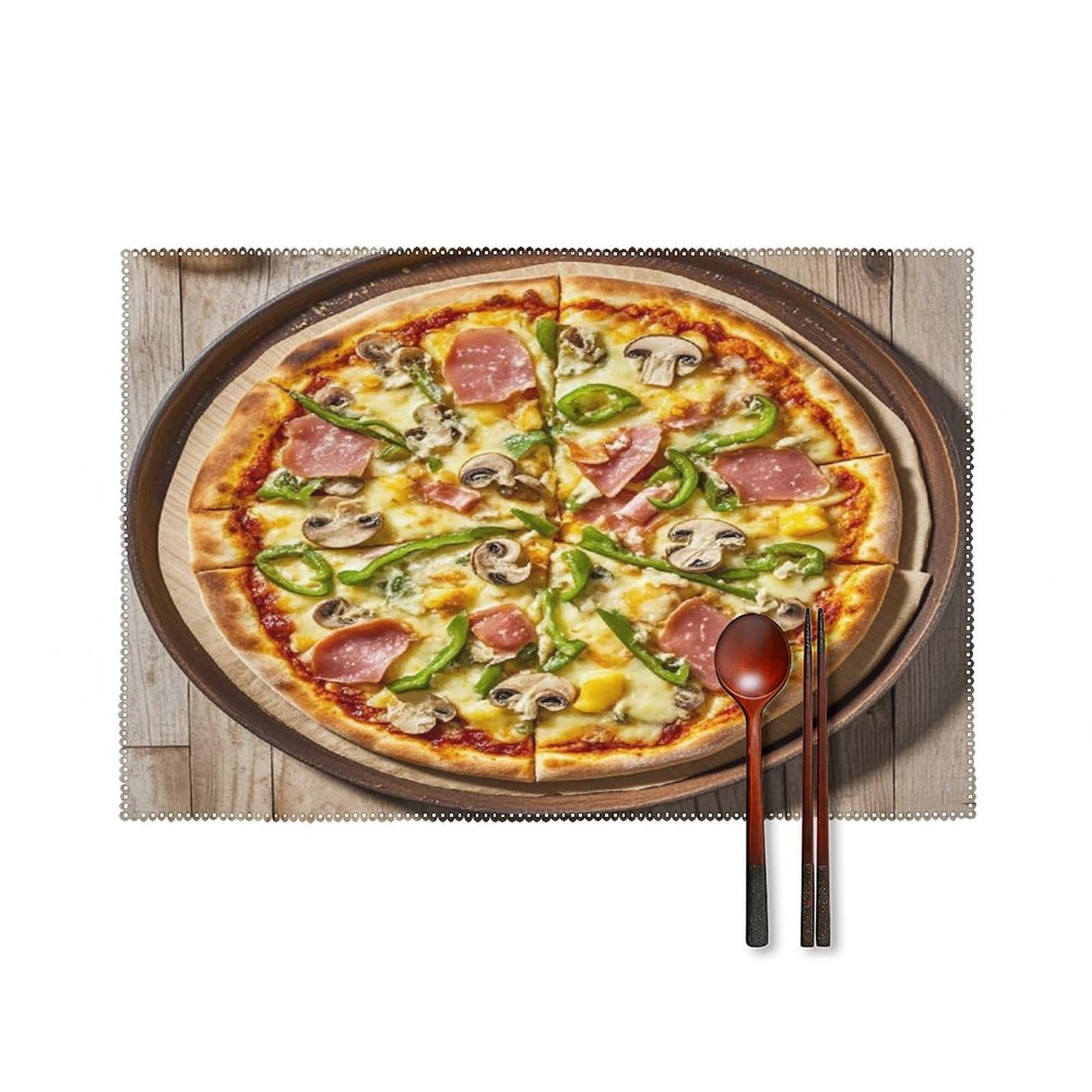 A Full Pizza Placemats Set of 6 Heat-Resistant Washable Place Mats Wipeable Kitchen Placemat Easy to Clean for Indoor Outdoor Party Kitchen Decoration