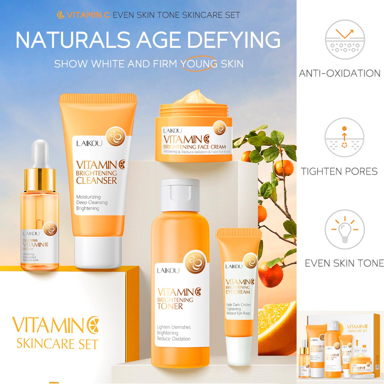Skin Care Sets & Kits for Teenage Girls Gifts Vitamin C Skincare Set Simple Beauty Pamper Anti-Ageing,Brightening,Moisturising Gift Sets for Women Includes Cleanser-Toner-Serum-Eye Cream-Serum Cream - Image 4