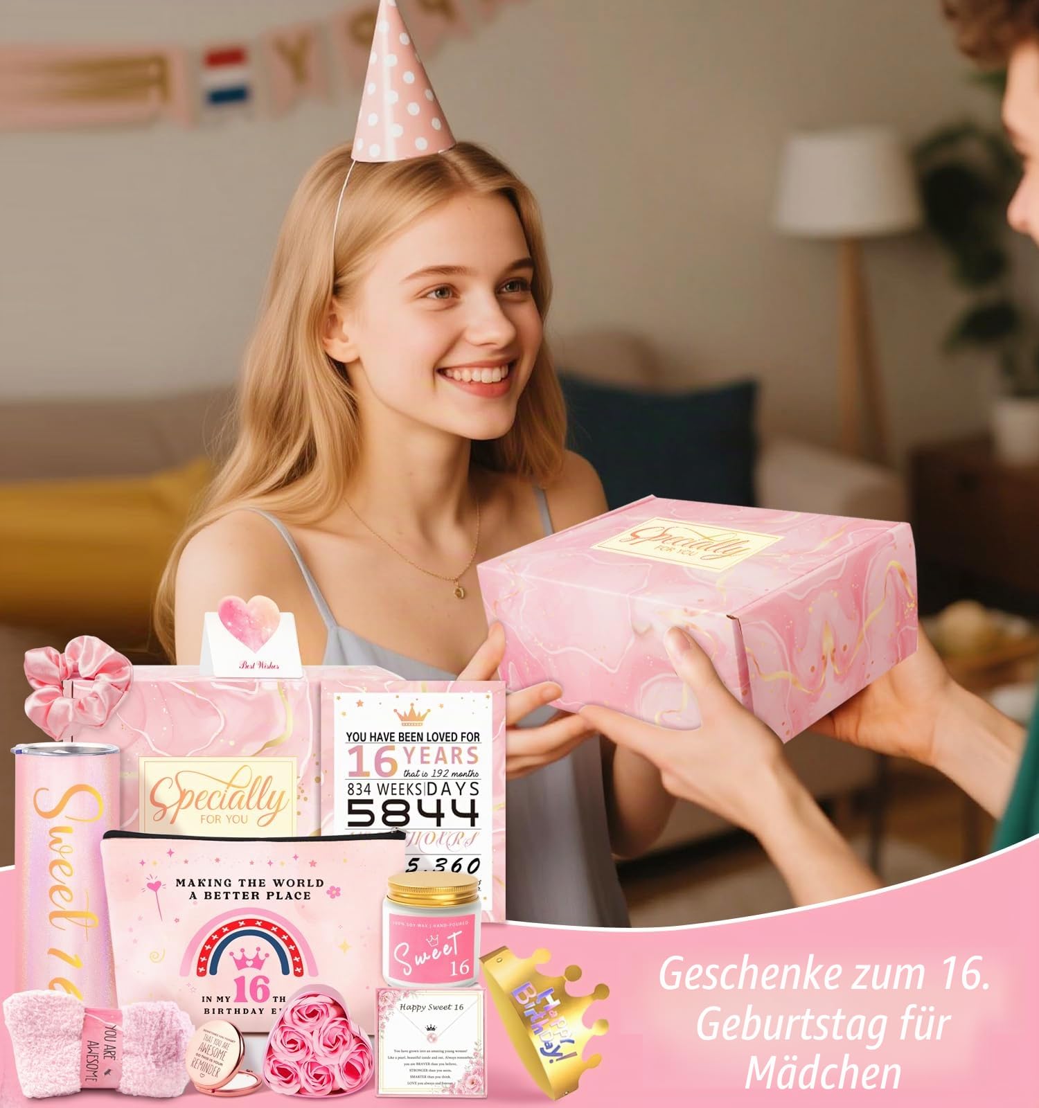 Sweet 16 Geschenke für Mädchen, 16. Geburtstag, Geschenke für Mädchen, 16 Jahre altes Mädchen, Geburtstagsgeschenkideen, einzigartig, trendig für Teenager, Tochter, Nichte, Enkelin, sie Happy 16th
