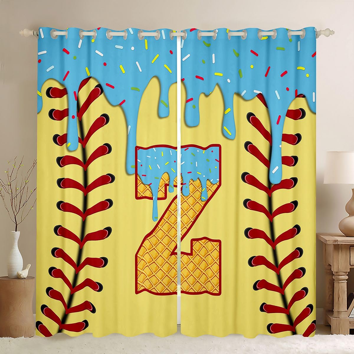 Rideau Occultant Thermique Chambre Enfant Motif Baseball Lettre Z