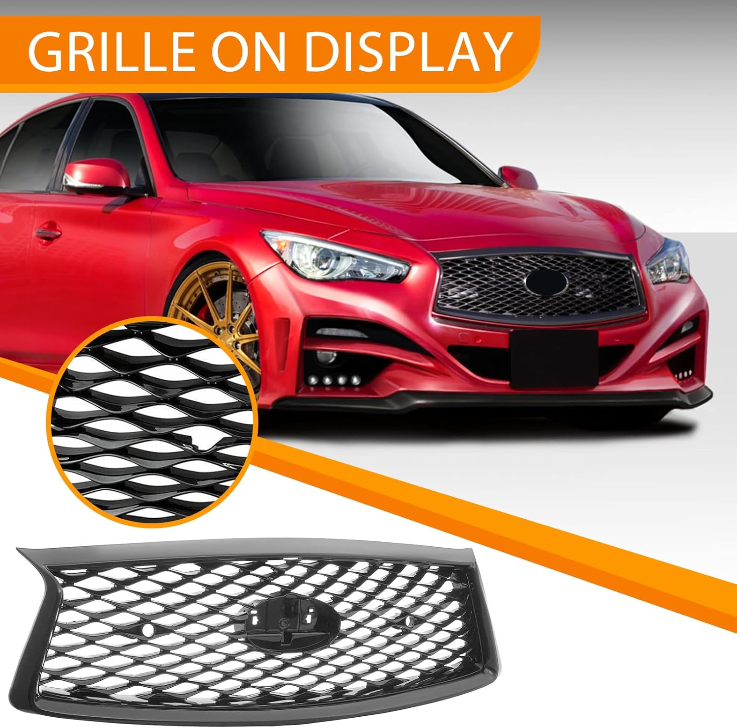 YLT AUTO Front Cover Bumper Upper Grille Assembly Replacement Shroud Gloss Black Front Mesh Air Intake Fit 2018-2022 for INFINITI Q50