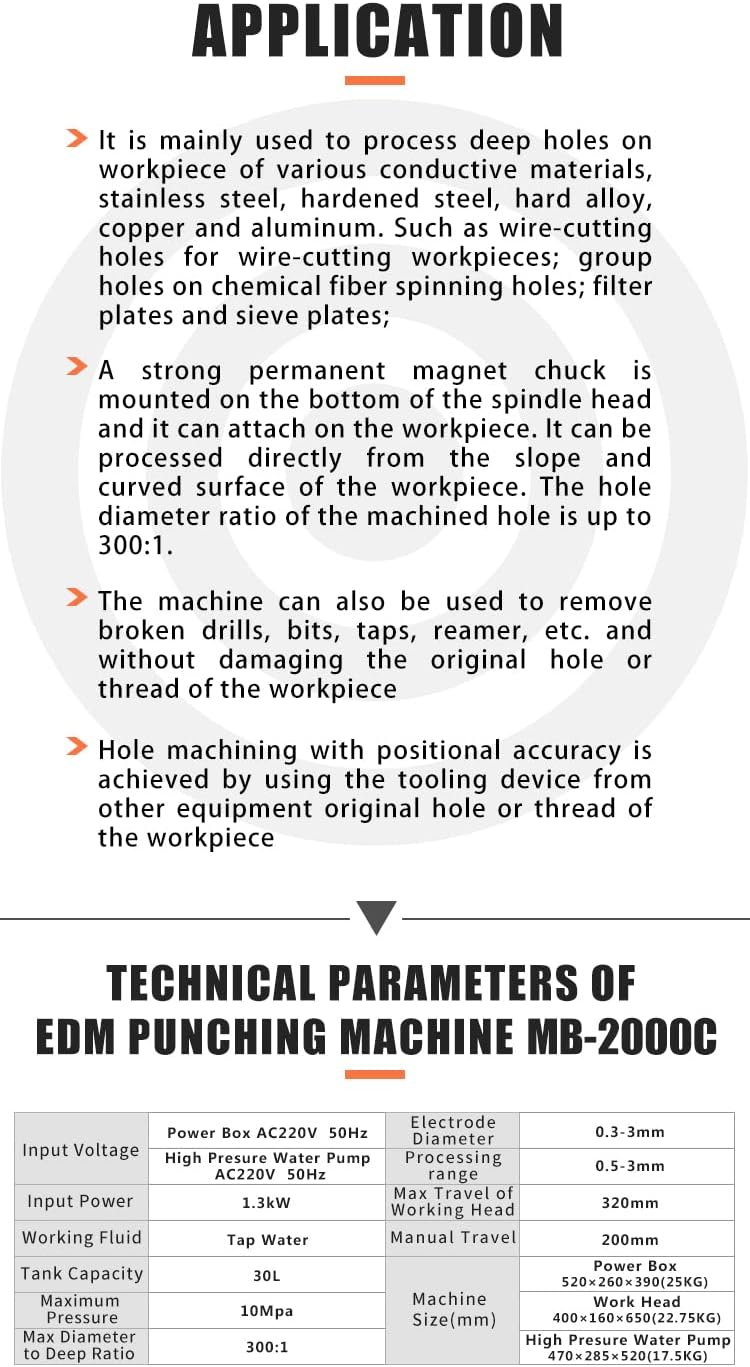 US STOCK MB-2000C EDM Driller Depth Setting 1500W Portable EDM Drilling Machine Φ0.5-3mm(Φ0.02''-0.12'') Mircro Hole EDM Punching Machine with High Presure Water Pumb