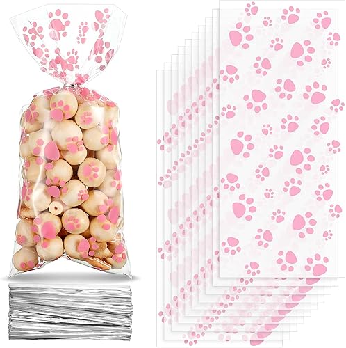 Miniatura 12 de Blulu 100 Bolsas de Golosinas para Perros, Recuerdos de Fiesta para Cachorros, Bolsas de Celofán con Cono de Pata de Mascota, Dulces Termosellables
