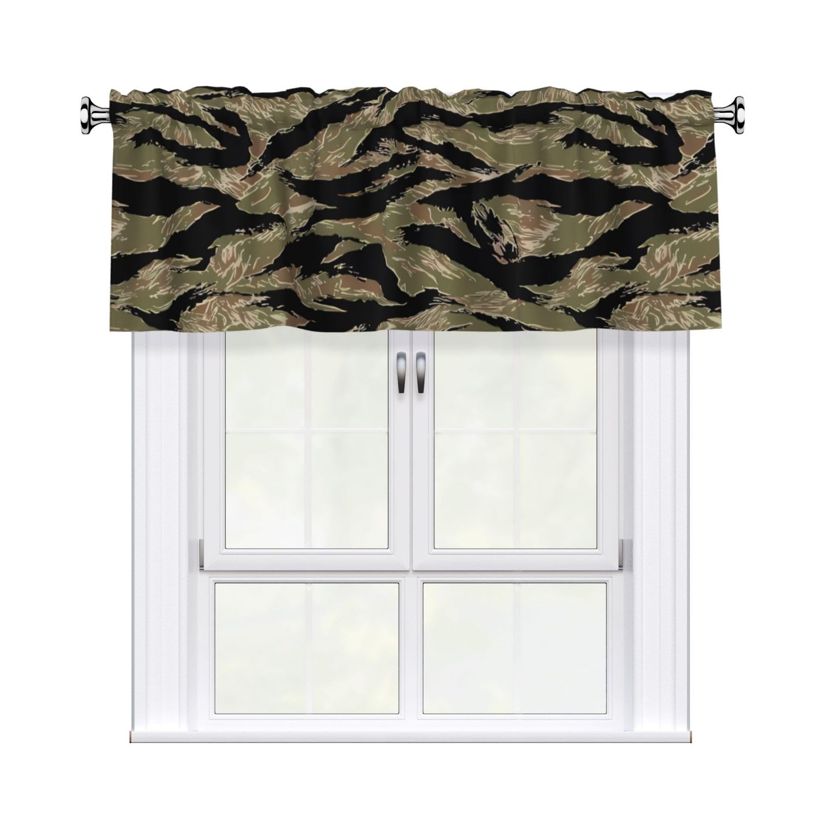 WHJDPP Tiger Stripe Camo Prints Curtain Valance 54x18 Inch - Peach Skin Window Cover with Printed Design, Filtering Light for Kitchen Decor