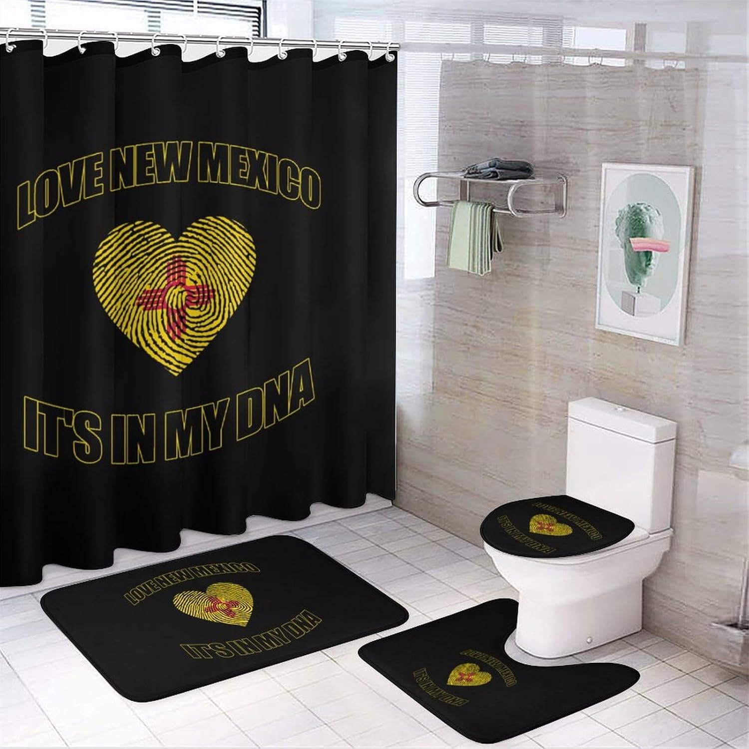 Love New Mexico State My DNA Modern Bathroom Sets with Shower Curtain and Rugs Decor 4 Pcs with 12 Hooks