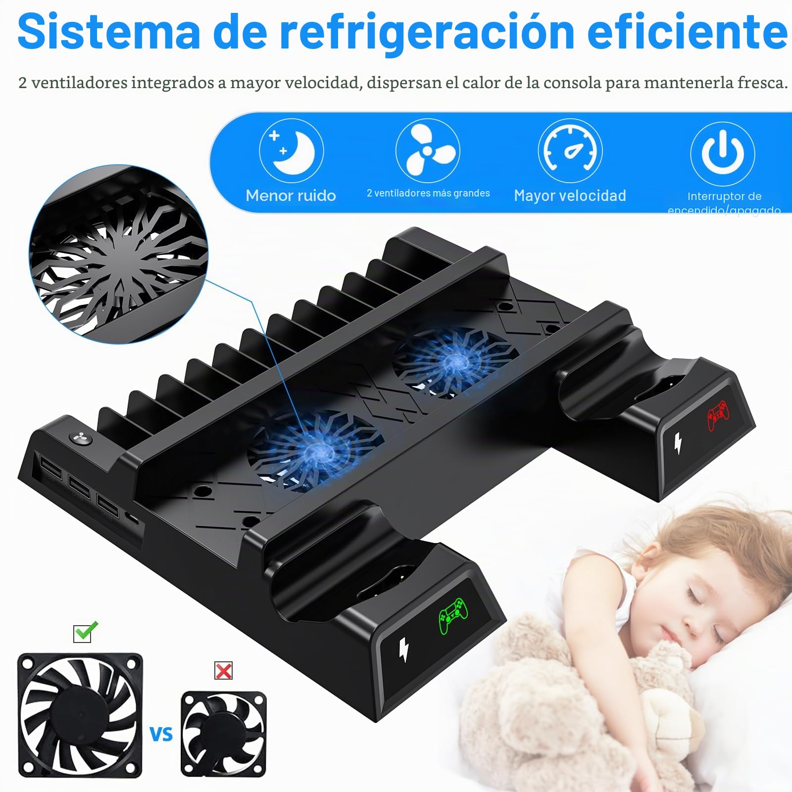 ASUNCELL Soporte vertical para PS4, con ventilador y estación de carga para PS4 Pro/Slim, incluye 12 juegos