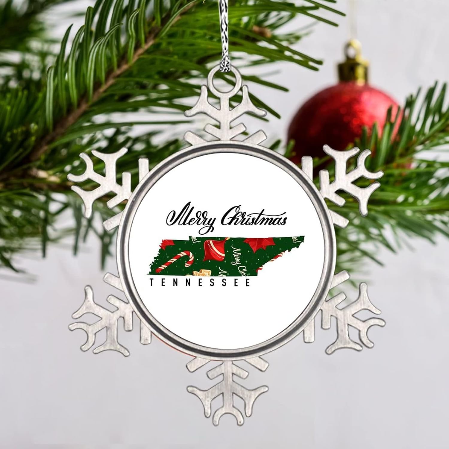 Snowflake Ornaments Tennessee Home State Personalized Christmas Ornaments 2022 Merry Christmas Ornaments for Christmas Trees Metal Souvenir Xmas Tree Hang Pendant Exchange Long Distance Gift 3 Inch