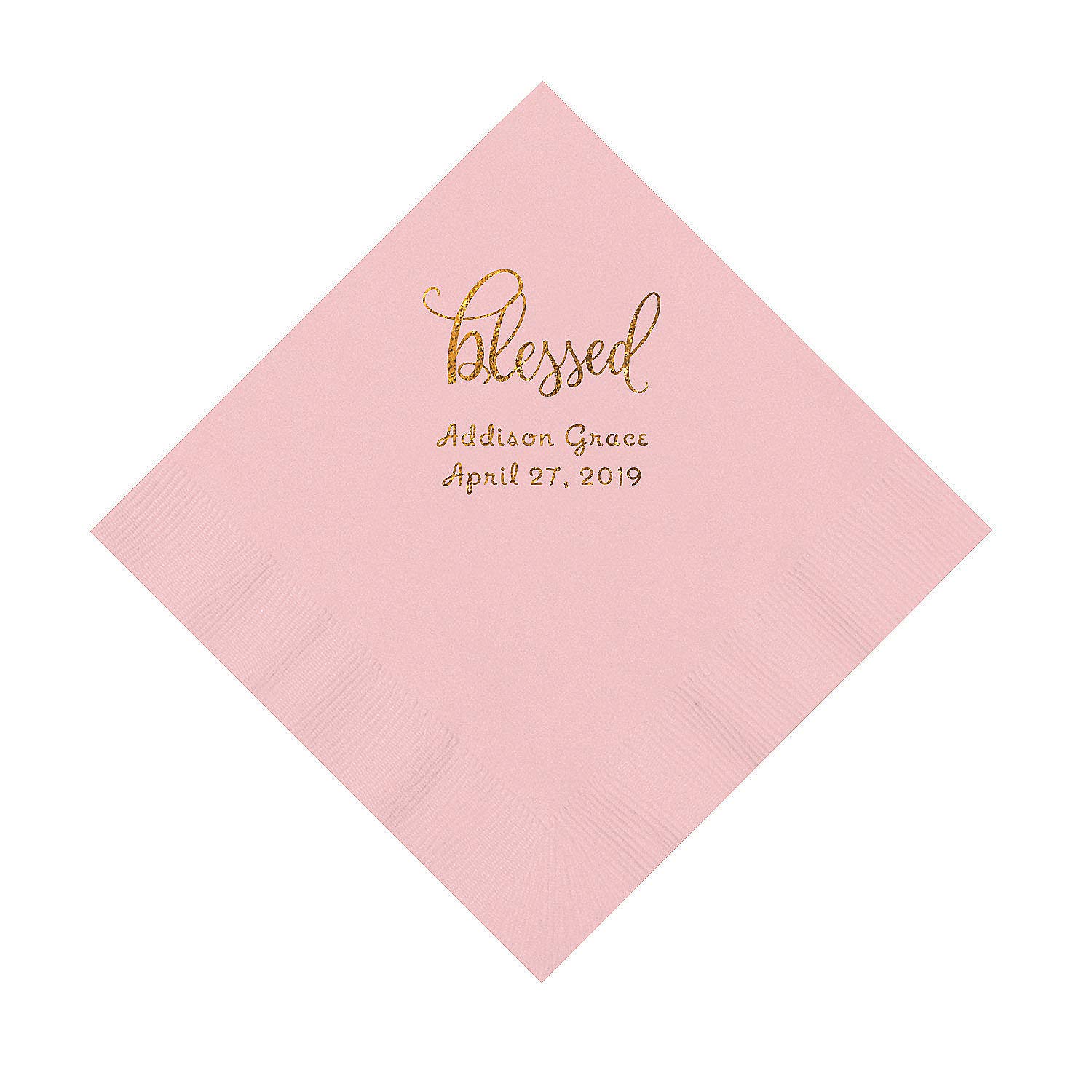 Light Pink Blessed Personalized Napkins with Gold Foil - Luncheon - Party Supplies - 50 Pieces