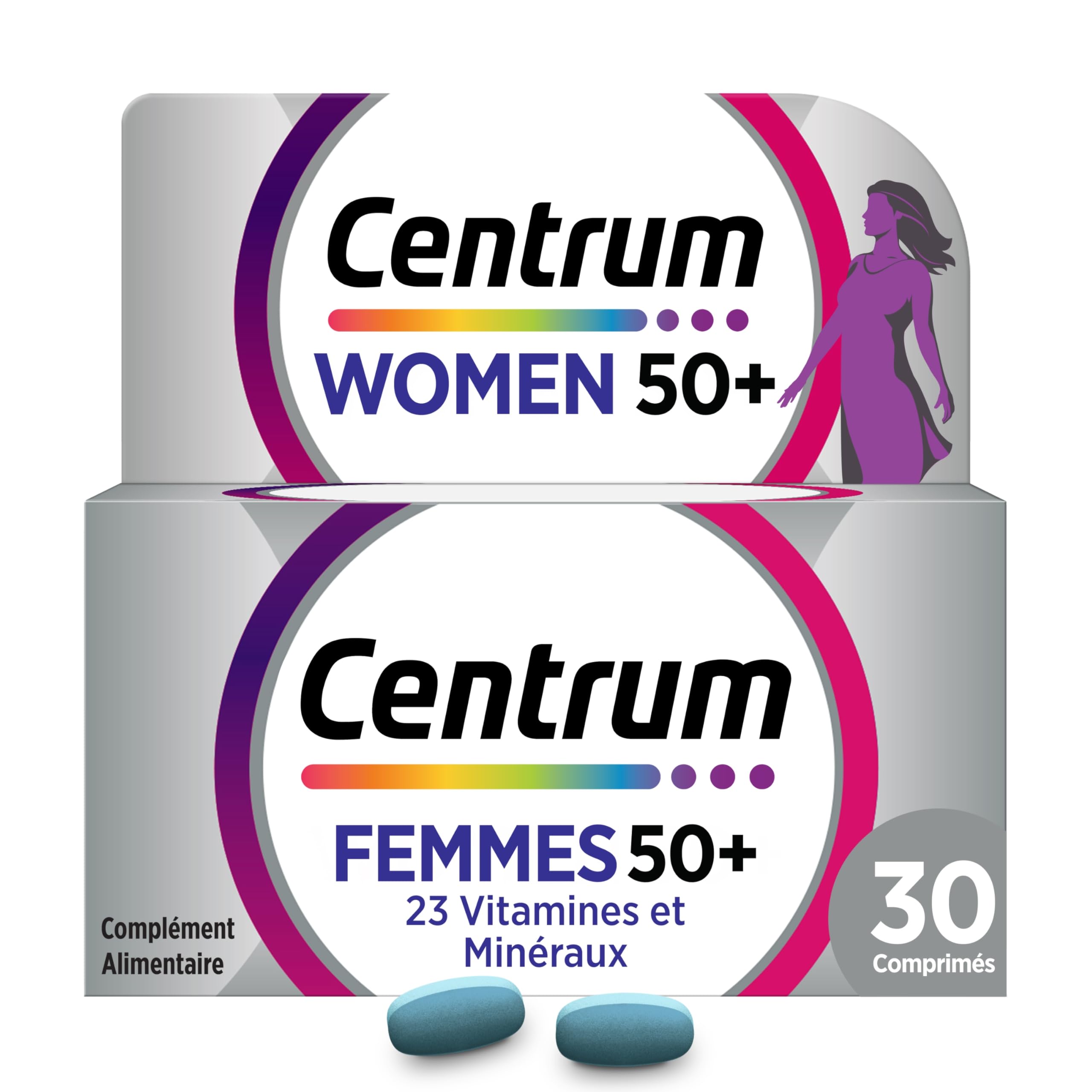 CENTRUM Men 50+ - Multivitamines et Minéraux pour Homme de +​50 ans - 23 nutriments Vit D, C, B6, B12, B1 & Fer - Complément Alimentaire Vitalité, Immunité - 30 Comprimés - 1 Mois