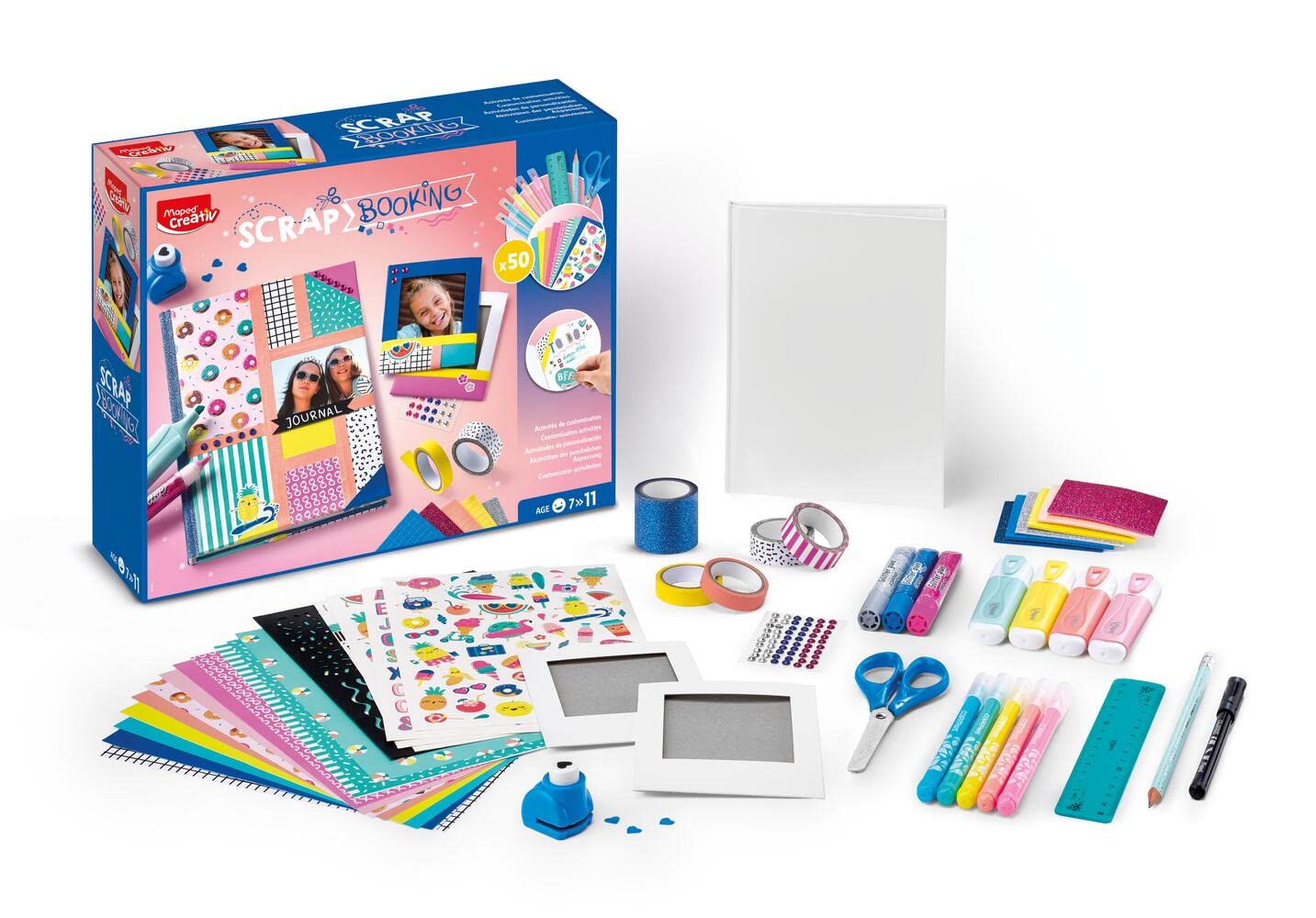 Maped Creativ - Scrapbooking - Kit Complet d'Activités, avec + de 50 Accessoires et Matériel Maped, dont 1 Carnet et 2 cadres Photo Polaroïd à Décorer - A Partir de 7 Ans