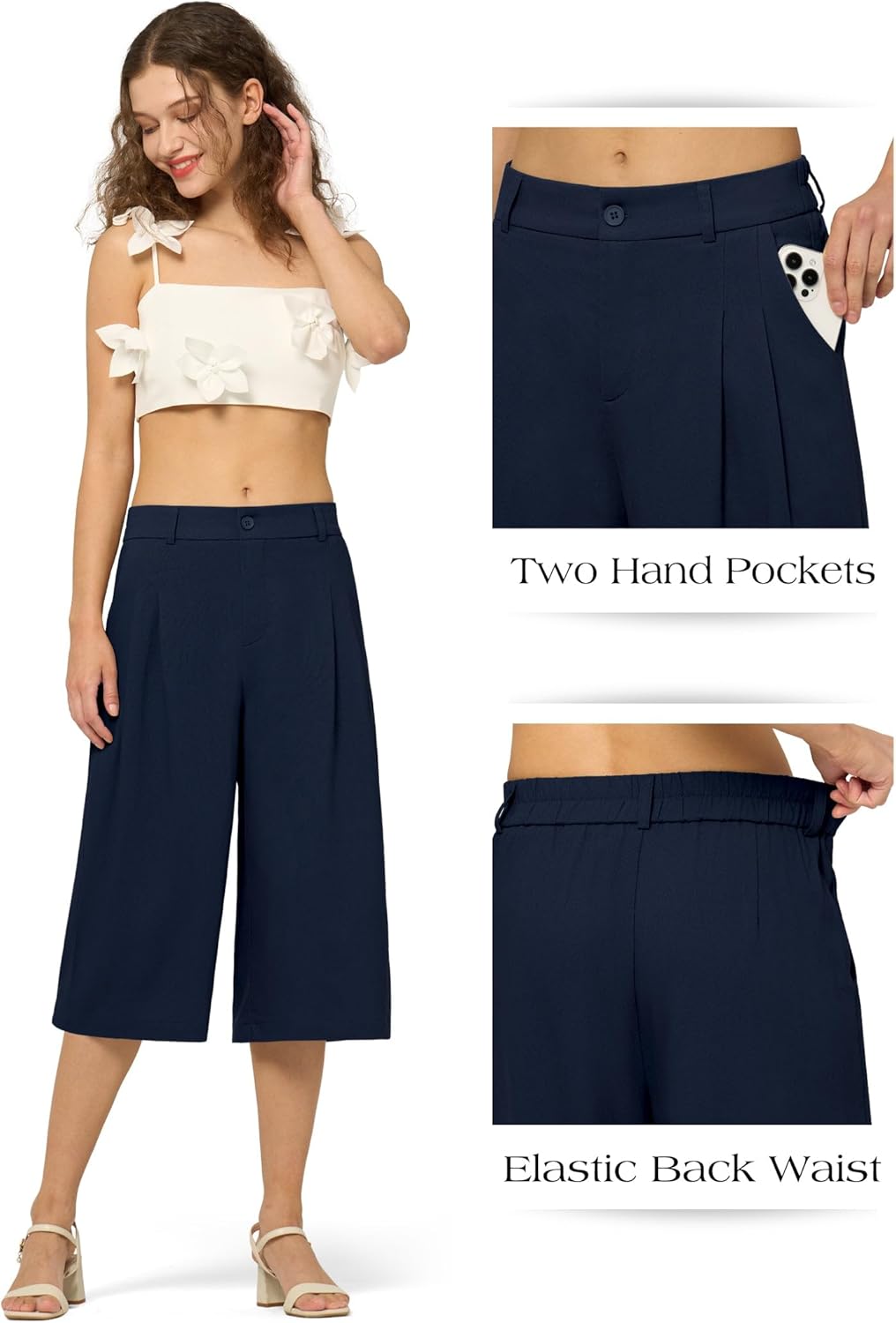 Willit Women's Linen Capri Pants Wide Leg Dress Casual Summer Pleated Capri High Waisted with Pockets 16" - Image 5