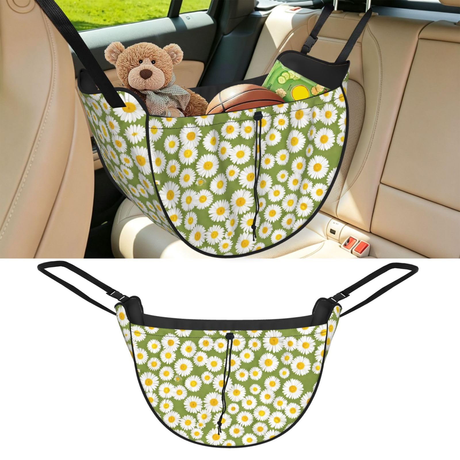 Cntdbu Black Olive Daisy Print Car Seat Organizer-Backseat Storage Bag For Travel
