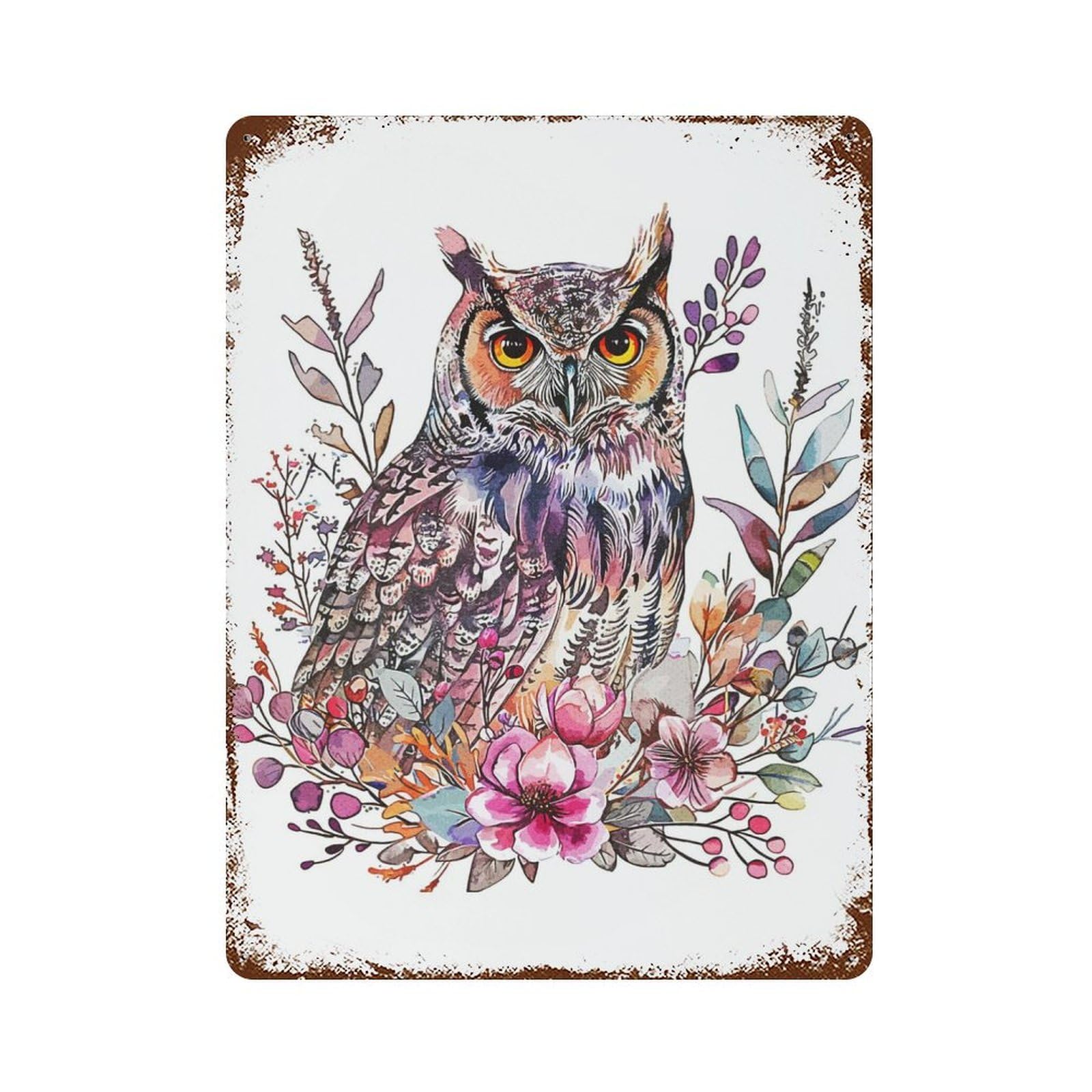 Minimalist Owl Paint 15.7"x11.8" Rusty Metal Tin Sign, Farmhouse Wall Decor for Office, Studio And Wall Decor