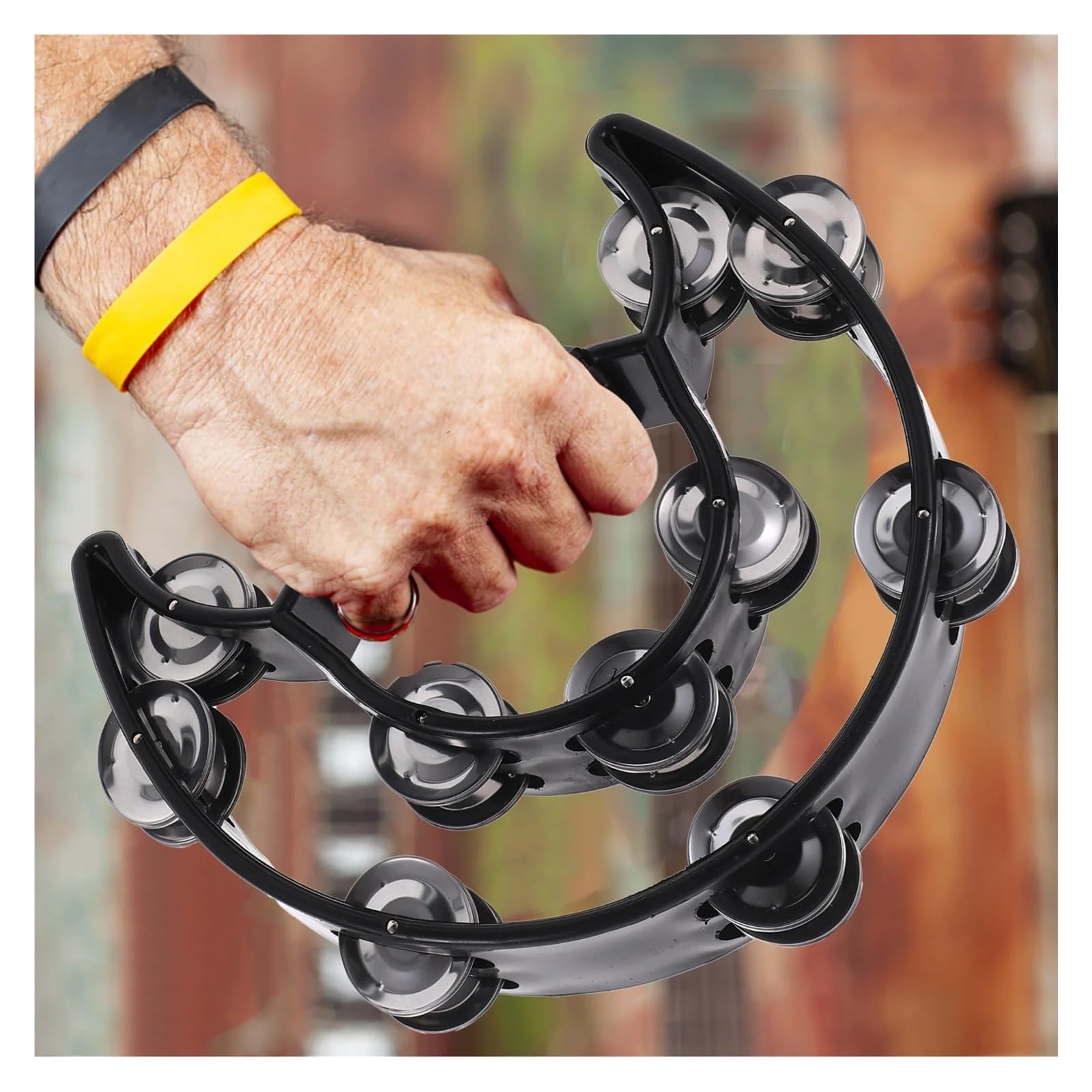 Pandereta De Pie Juego de percusión mano pandereta pie doble fila 6 uds for agitadores educación musical cascabeles agitador huevos Para pedal de bombo