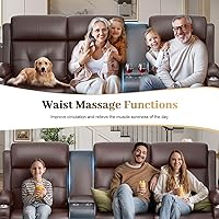 Vista 4 de Sofá Reclinable, Juego de Sofá Reclinable con Masaje de 3 Plazas de Gran Capacidad, Sofá de Dos Plazas para RV con Consola, USB, Puerto Tipo C