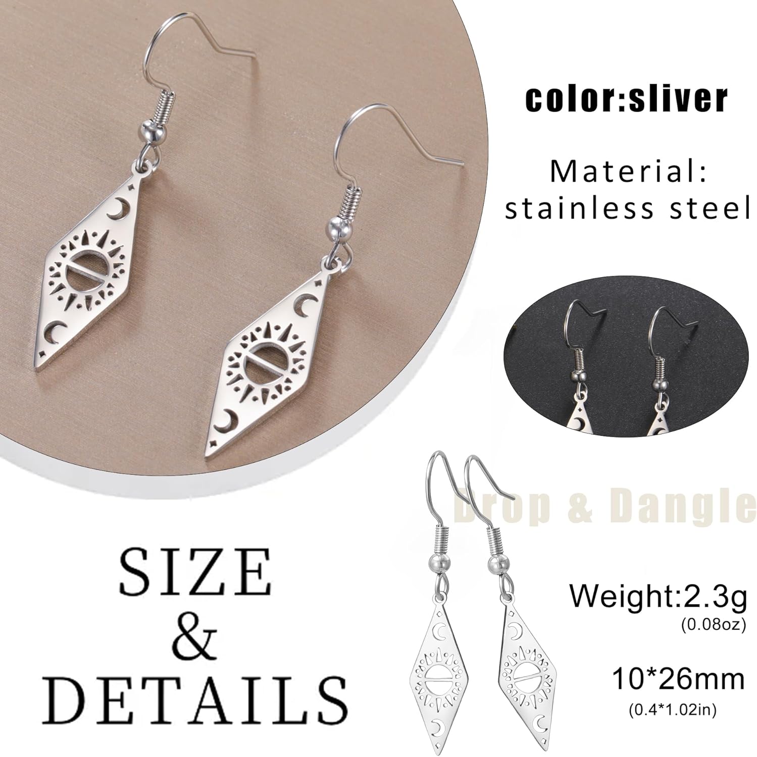 Sun Moon and Star Earrings Stainless Steel Solar System Ascendant Earrings for Women Jewelry - Image 4