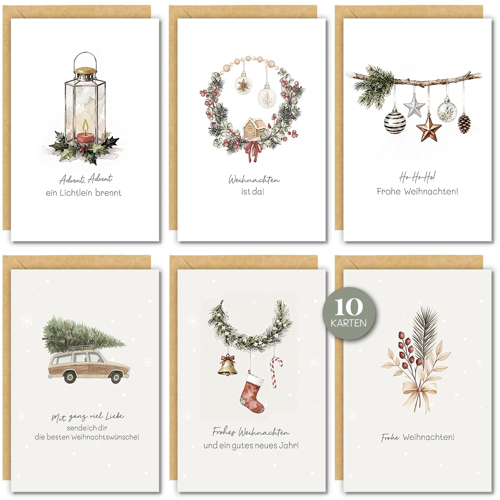 Biglietti Auguri Natale A6 Con Buste Set 20 Biglietti Di Natale Con Buste Formato A6, Carta Alta Qualità 300g/m², 10 Design Diversi - Per Auguri