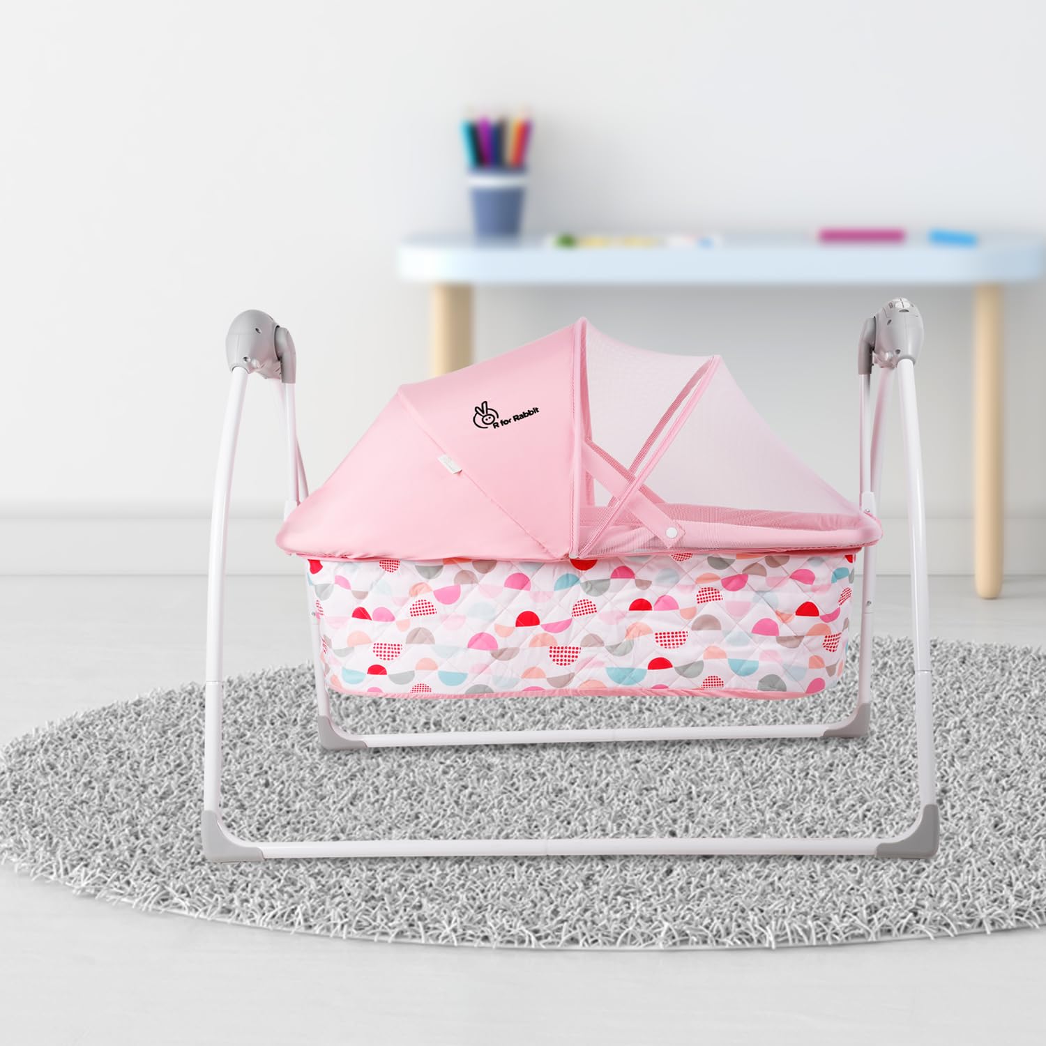 R for Rabbit Lullabies Automatic Baby Cradle for Babies with Remote Control & Mosquito Net -New Born Baby Swing Cradle(Pink)