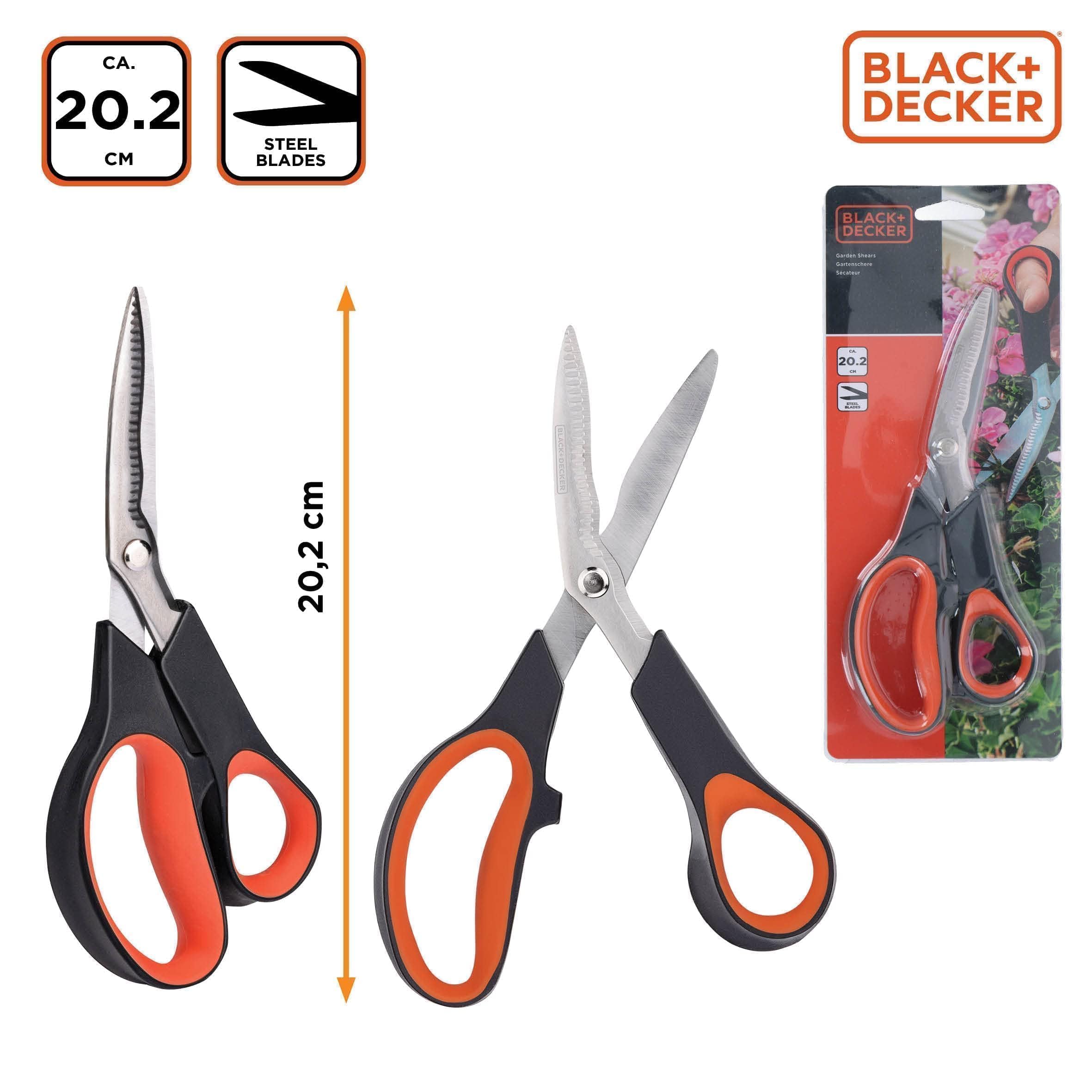 BLACK+DECKER Flower Shears - Multifunctional Garden Shears - Steel Blade - Plastic Handle - Flower Cutter and Secateurs - Black/Orange - Image 3