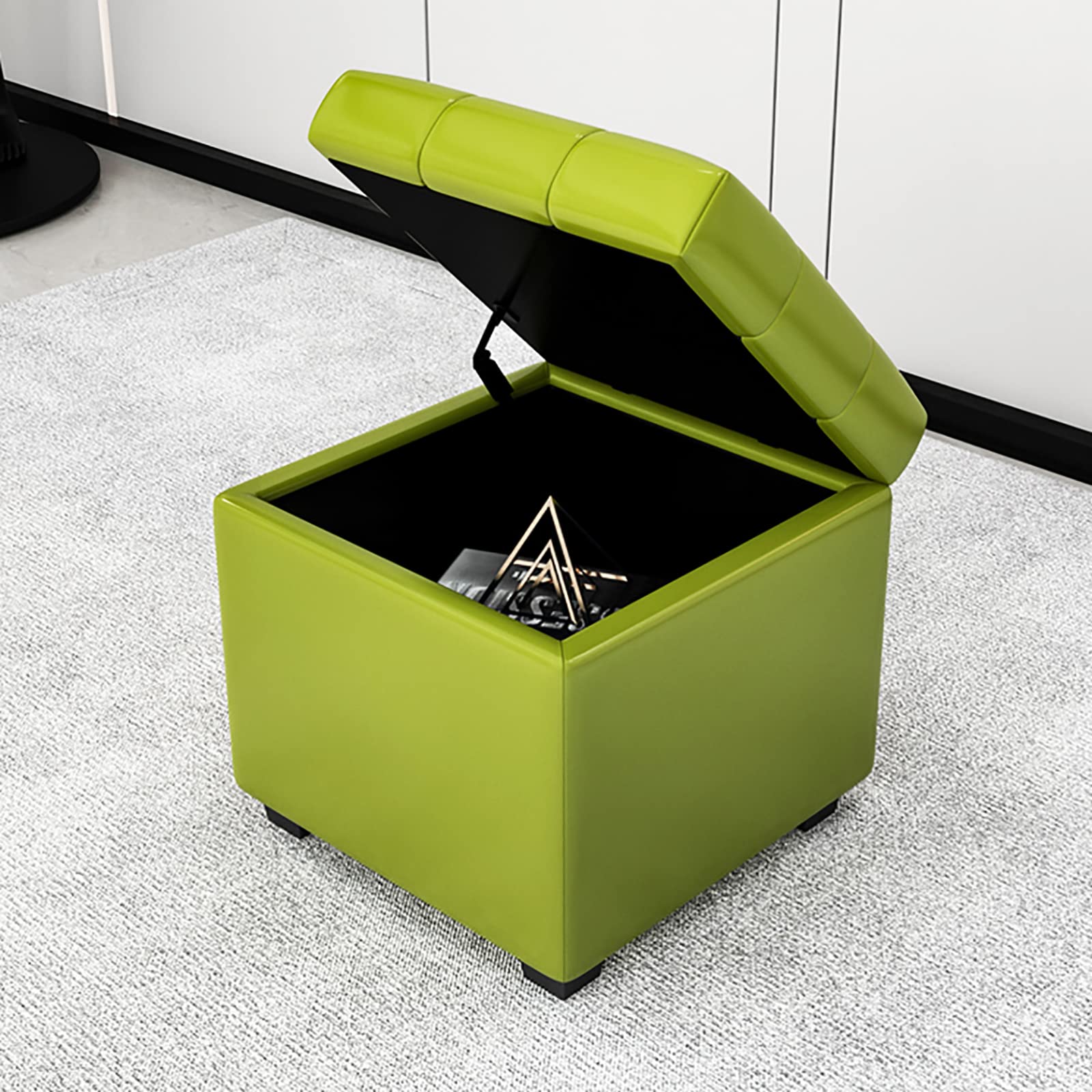 RWRAPS Ottomano Moderno Premium Cubo in Pelle con Poggiapiedi Contenitore Sgabello per Soggiorno Camera da Letto Ingresso Corridoio-Verde 40x40x42cm(16x16x17inch) (Bianco 40x40x42cm(16x16x17inch))