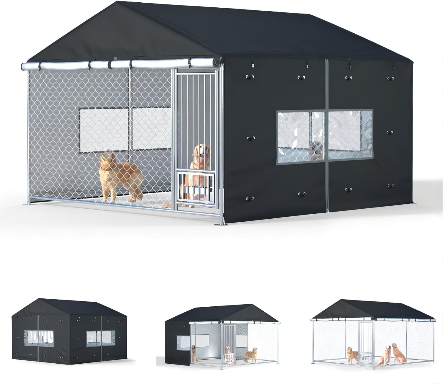Outdoor Dog Kennel Cover Full Coverage for 10'Dx10'Wx7'H Dog Cages,600D Heavy Duty Waterproof Large Dog Kennel Cover,(Kennel not Included) Black Black 10'Dx10'Wx7'H
