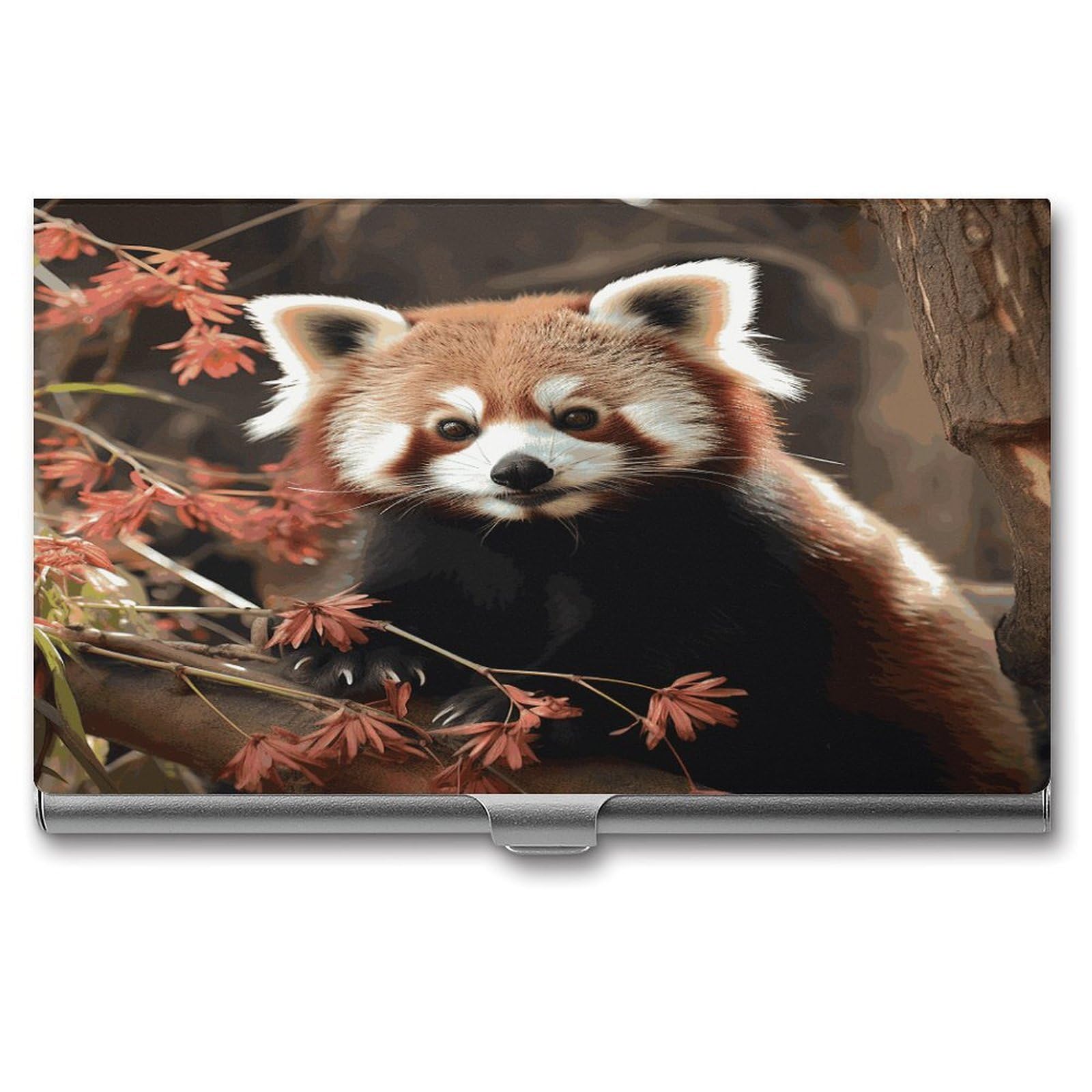 LDGSUPH Red Pandas Business Card Holder Fashion Slim Name Card Holder Minimalist Design Case Metal Card Carrier Personalized Business Card Case with Flip for Men Women