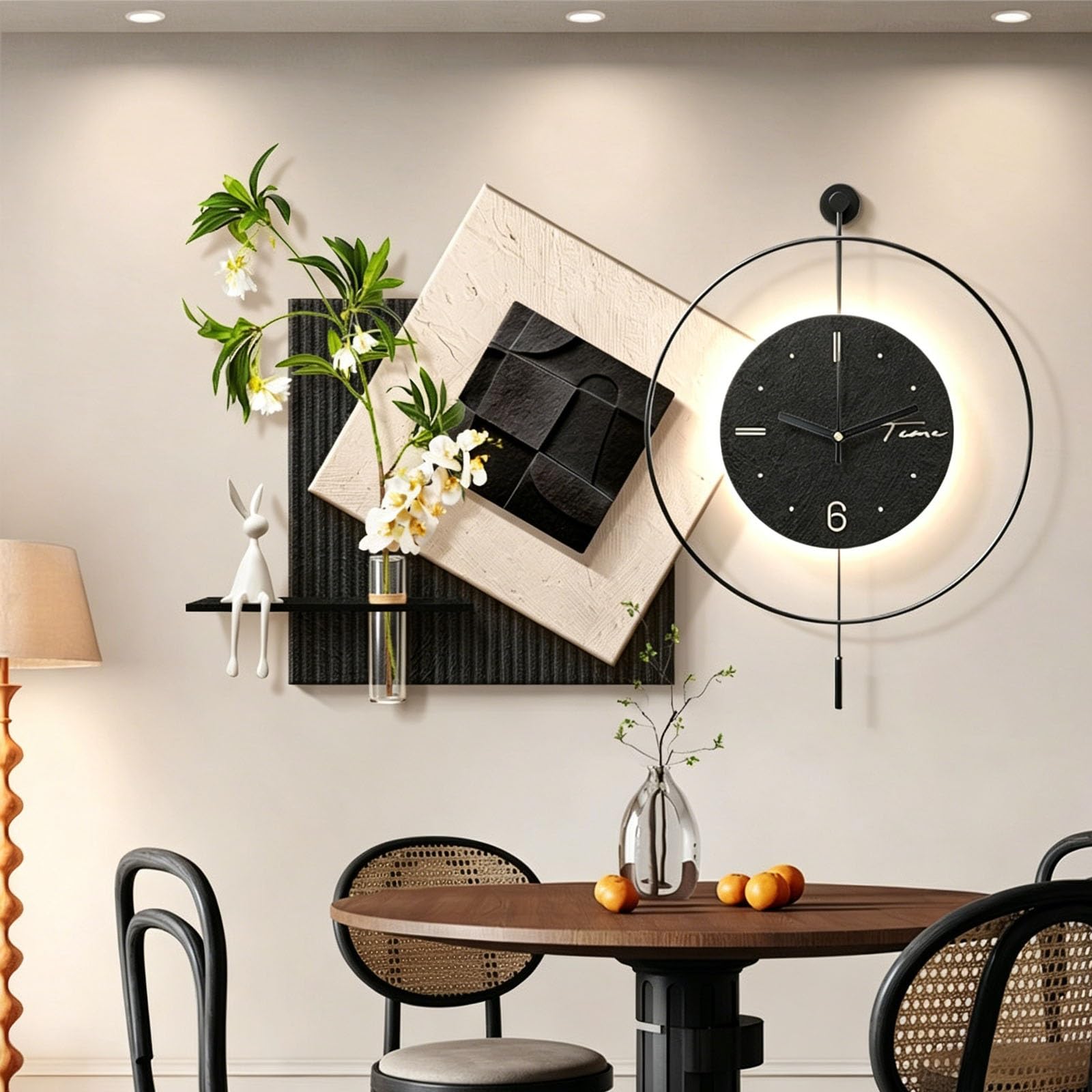 3D Sandstone LED Illuminated Wall Decor — Modern Aesthetic Hanging Clock & Suspended Art (Featuring Faux Greenery) — Decorative Wall Clock for Living Room & Bedroom(C,60*80cm/23.6*31.5)