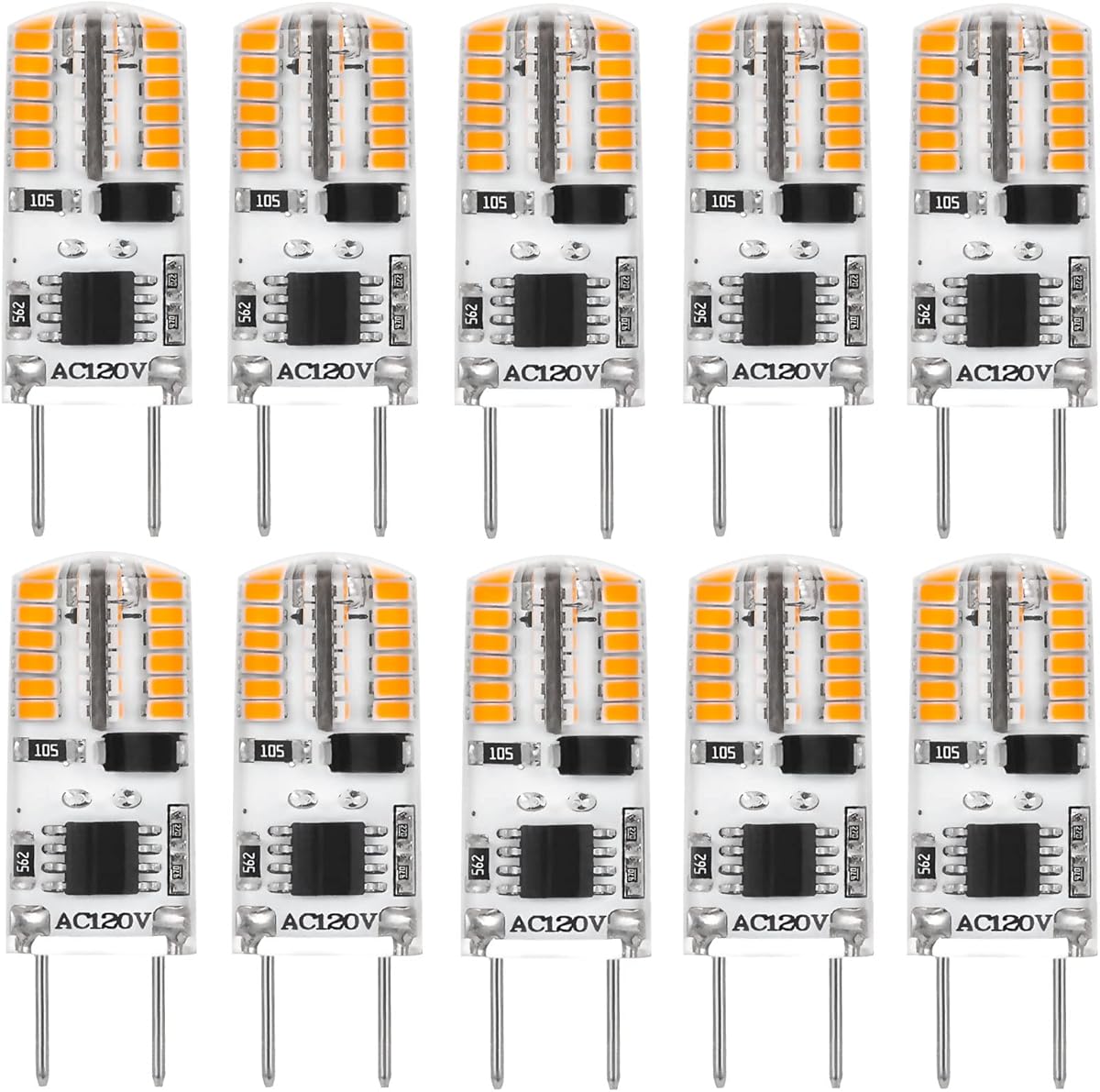 Dimmable G8 LED Bulb 2W Warm White 20W Halogen Bulbs Equivalent Bi-Pin Base 120V T4 JCD Type Under Cabinet Puck Lighting Replacements,10 Pack