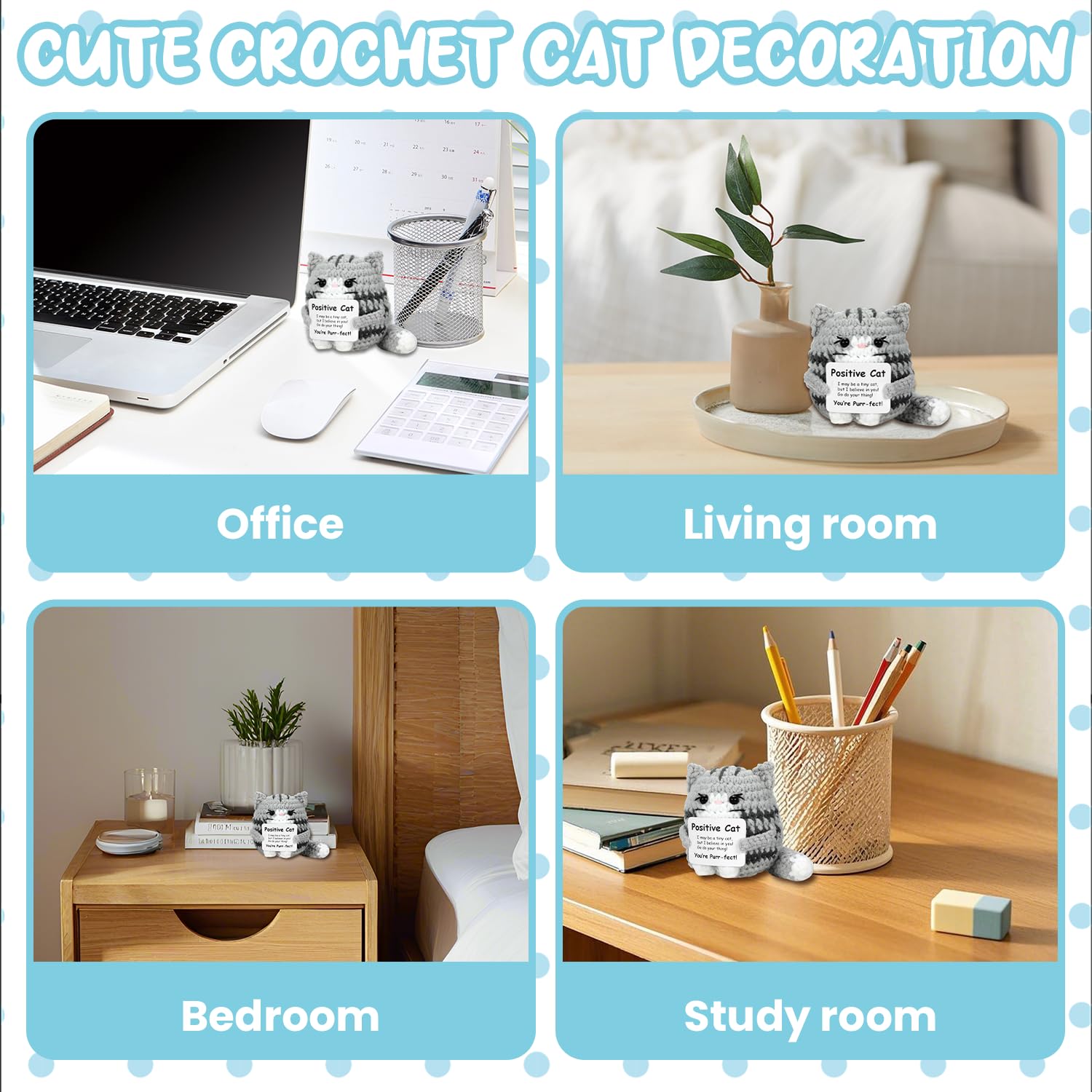 Onperpoe Positive Crochet Animals, Funny Positive Cat with Inspirational Card - Image 4