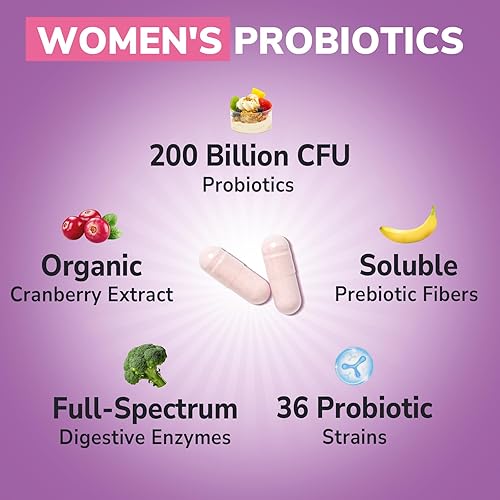 Miniatura 3 de Probióticos para mujeres 200 mil millones de UFC, 36 cepas únicas, con prebióticos de arándano y enzimas digestivas, probióticos vaginales de alta