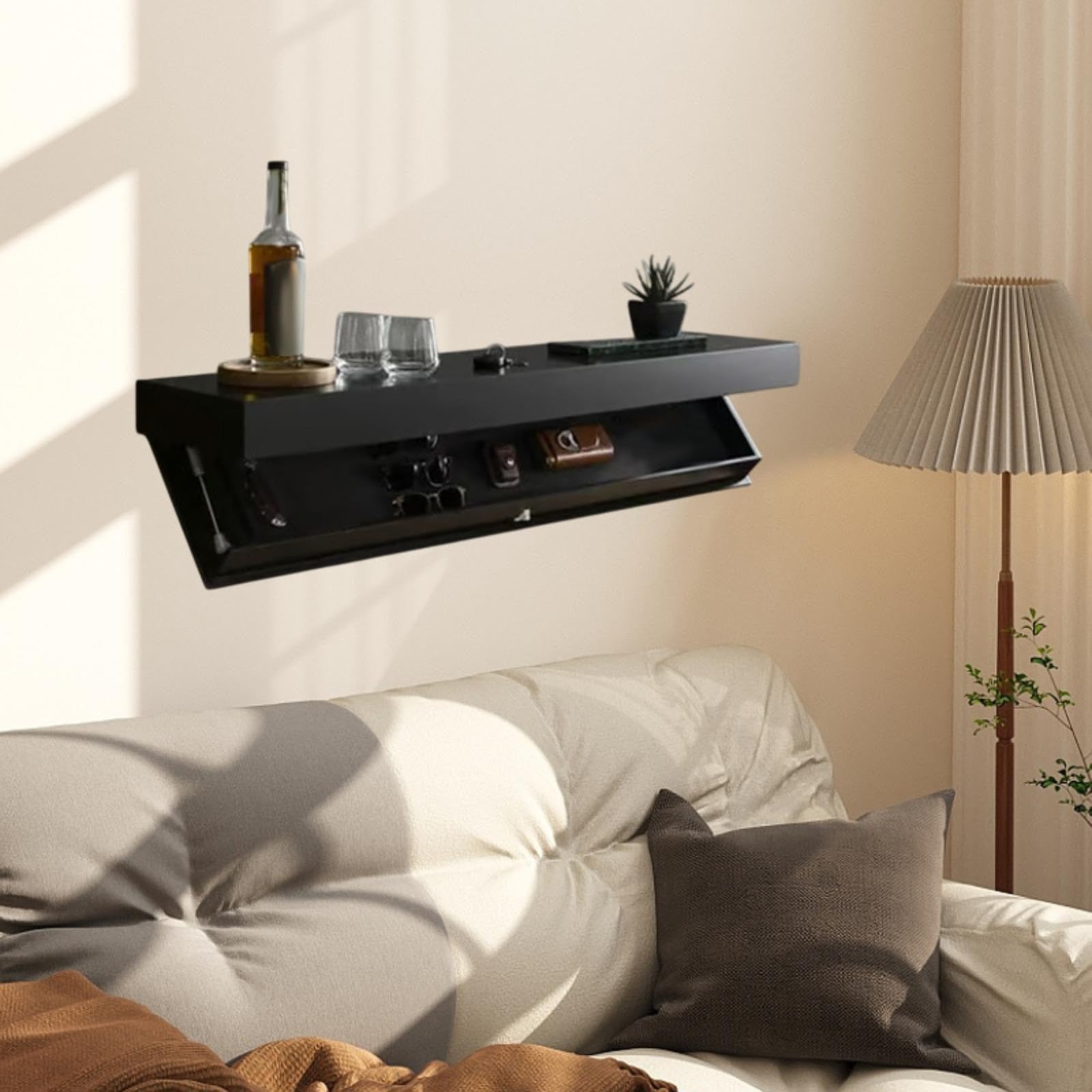 Mensola sospesa da parete con cassetto nascosto, per camera da letto e ufficio, design elegante per una conservazione efficiente