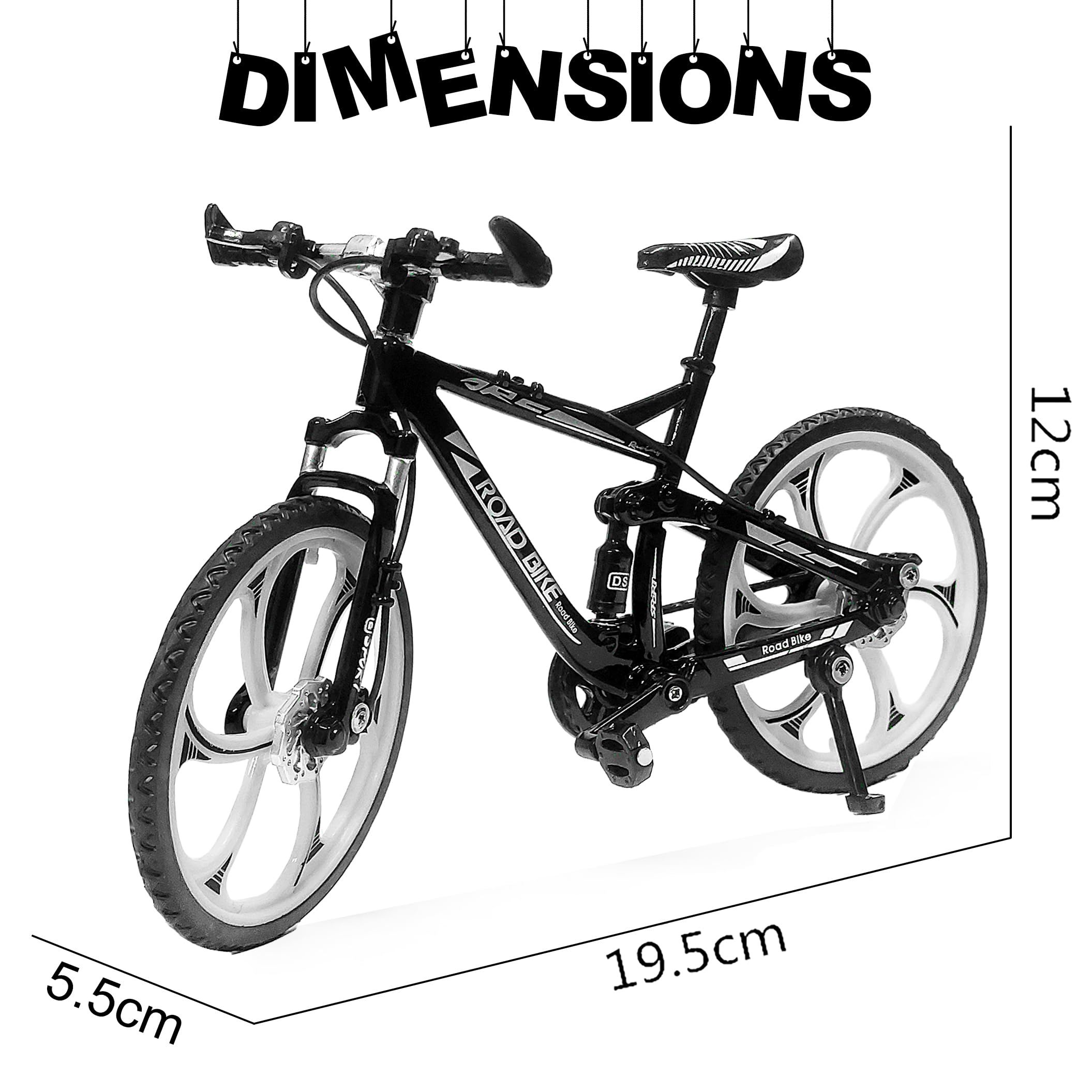 VGRASSP 1:8 Scale Die Cast Street Bicycle Toy for Kids - The Alloy Metal Off-Road Decorative Showpiece Realistic Design Bike Features Moveable and Rotating Handle, Suspension, Wheels, Pedals (Black) 1