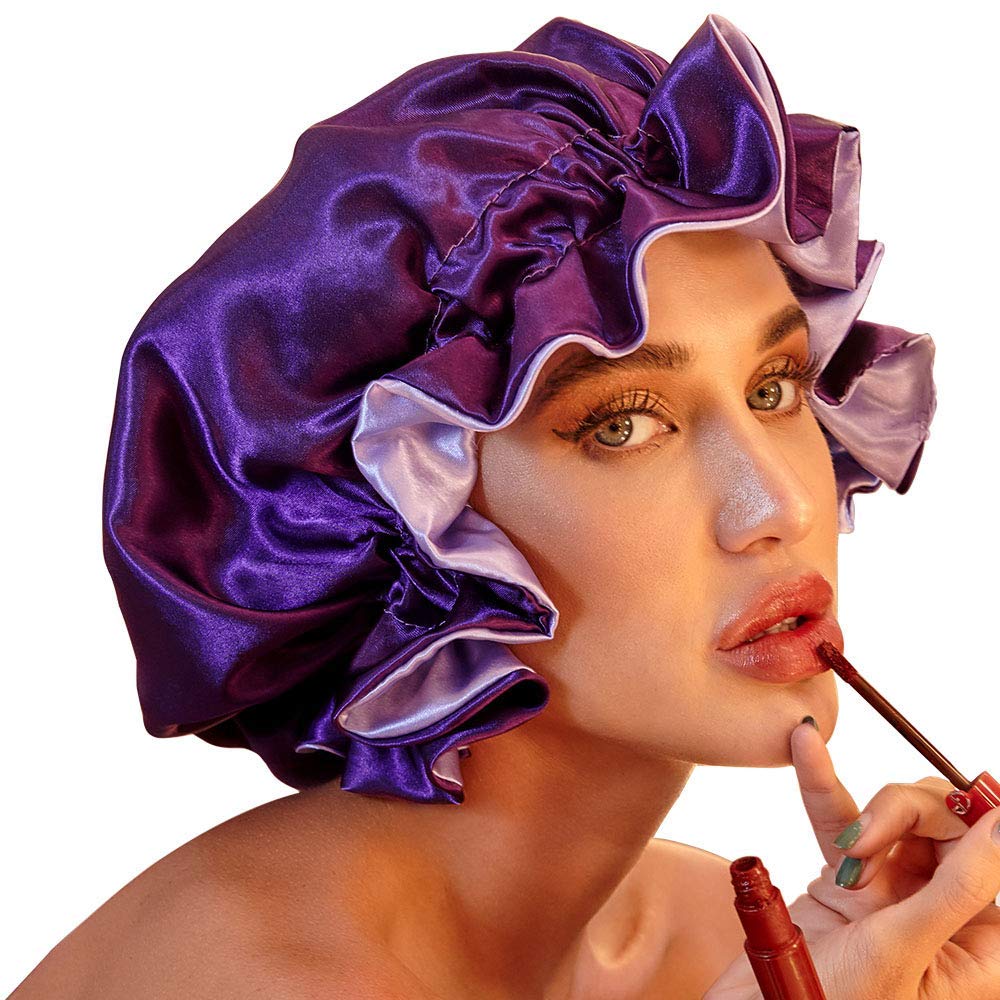 Sleeping Cap, Silk Sleep Bonnets for Hair Women, Satin Sleep Bonnet for Natural Hair, Extra Large Double Layer Reversible Adjustable Soft, Night Sleeping Cap for Women Haircare